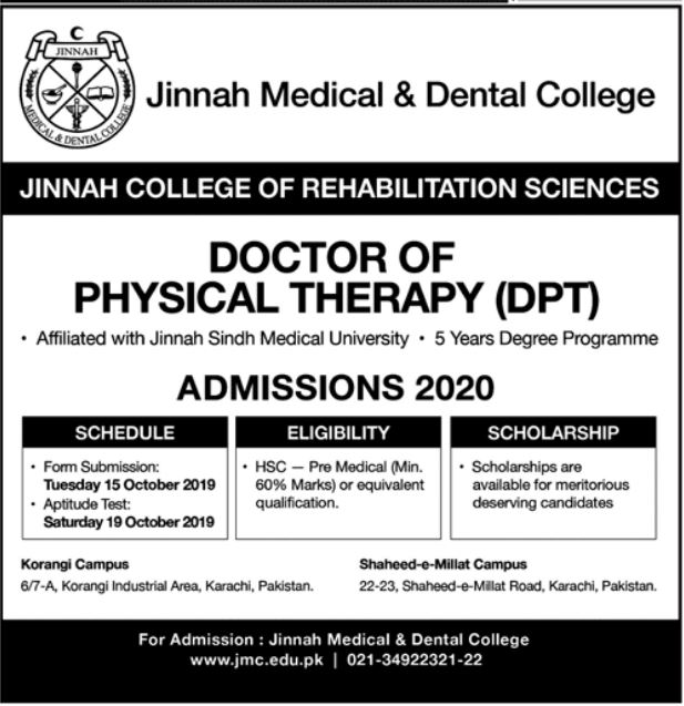 10+ Jinnah Sindh Medical University Dpt Admission 2019 Images