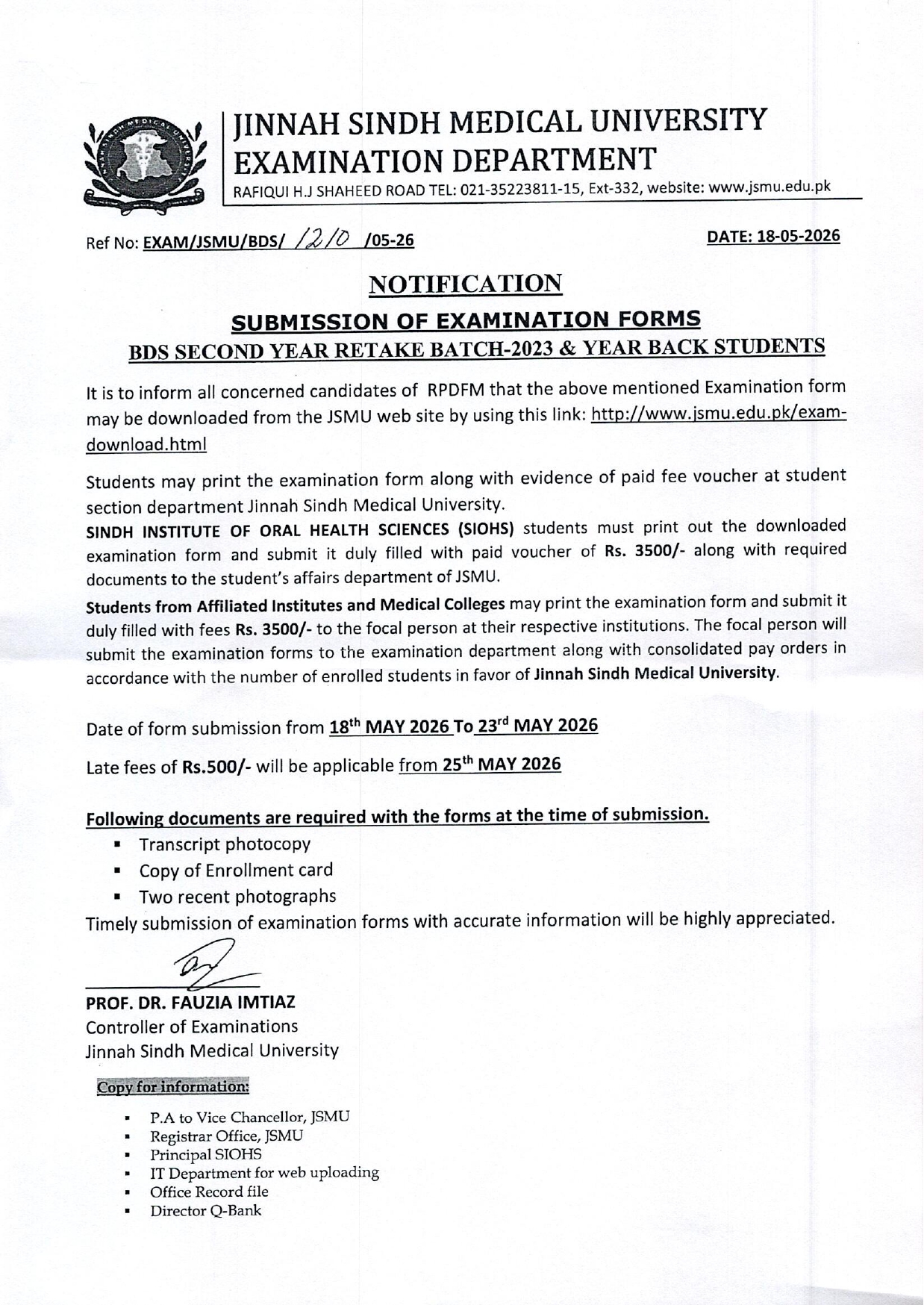 JSMU Releases Exam Form Submission Notice 2026 for BDS Students