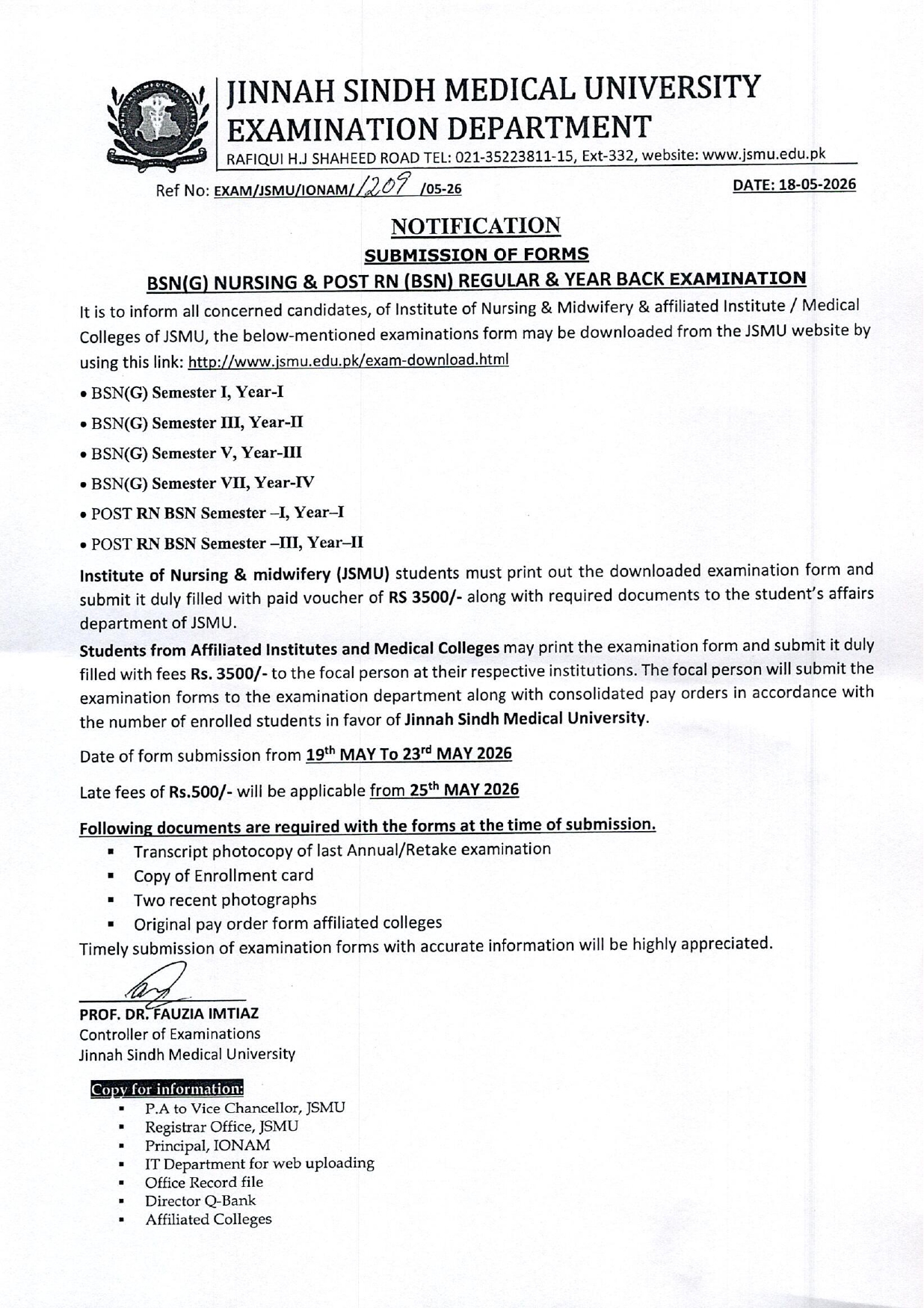 JSMU BSN Generic & Post RN Exam Forms Notice 2026 Released