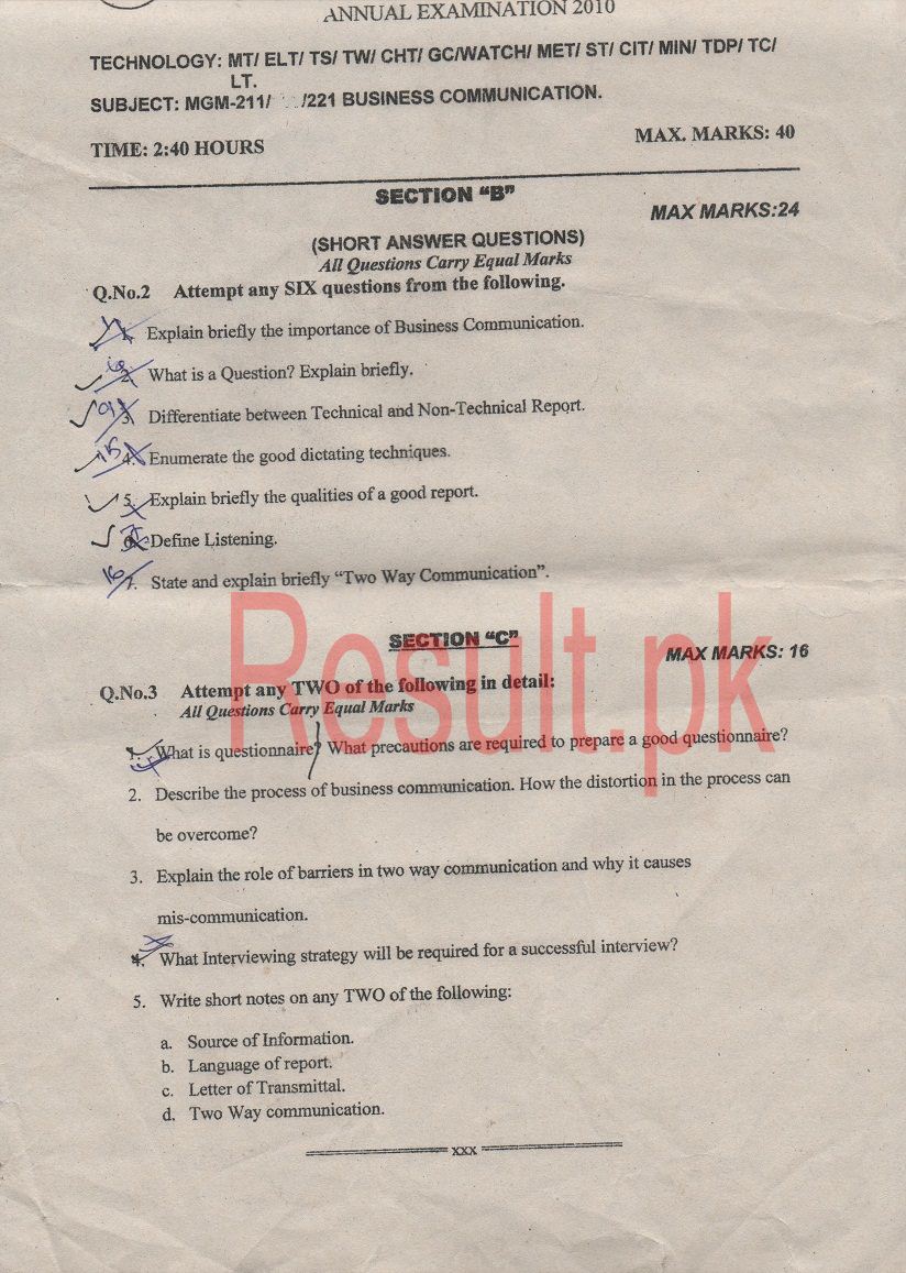 Sindh Board of Technical Education Karachi Past Papers 2023, 2022, 2021