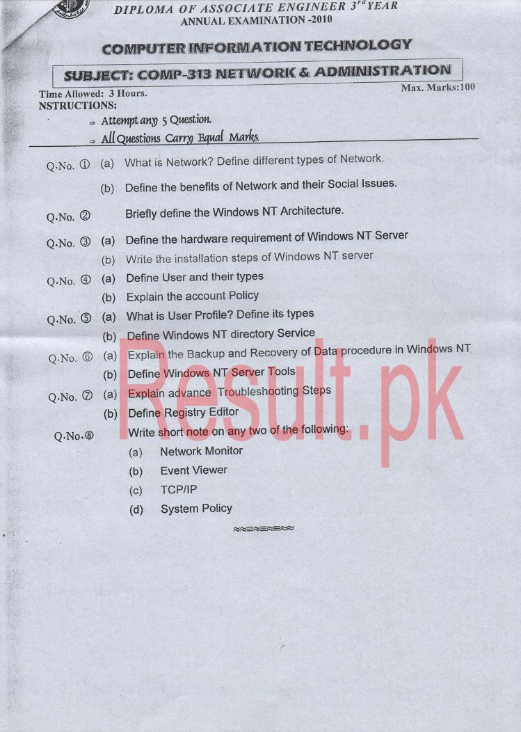 Sindh Board of Technical Education Karachi Past Papers 2023, 2022, 2021