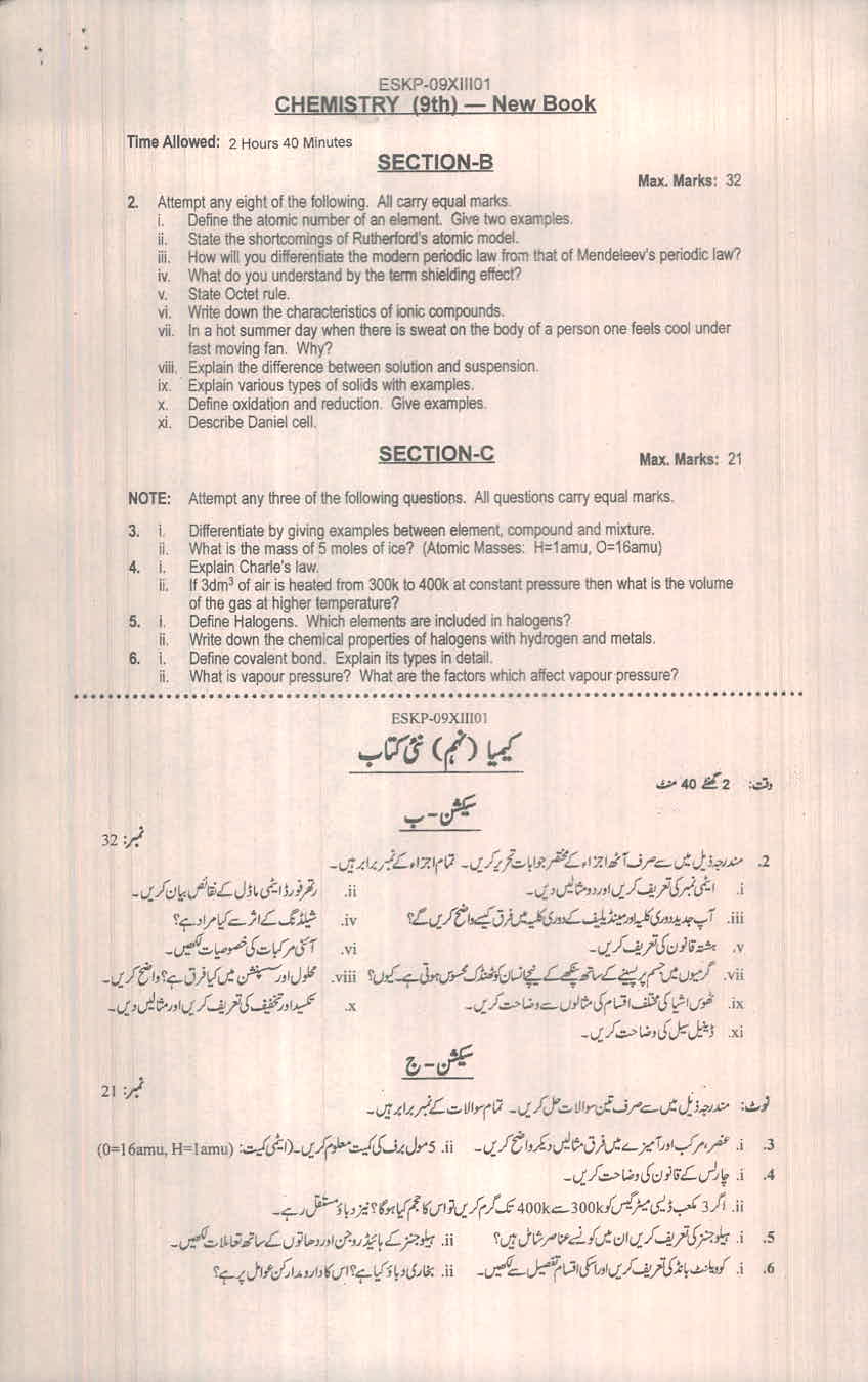 BISE Malakand Board Model Papers 2024 Matric, SSC Part 1 & 2, 9th