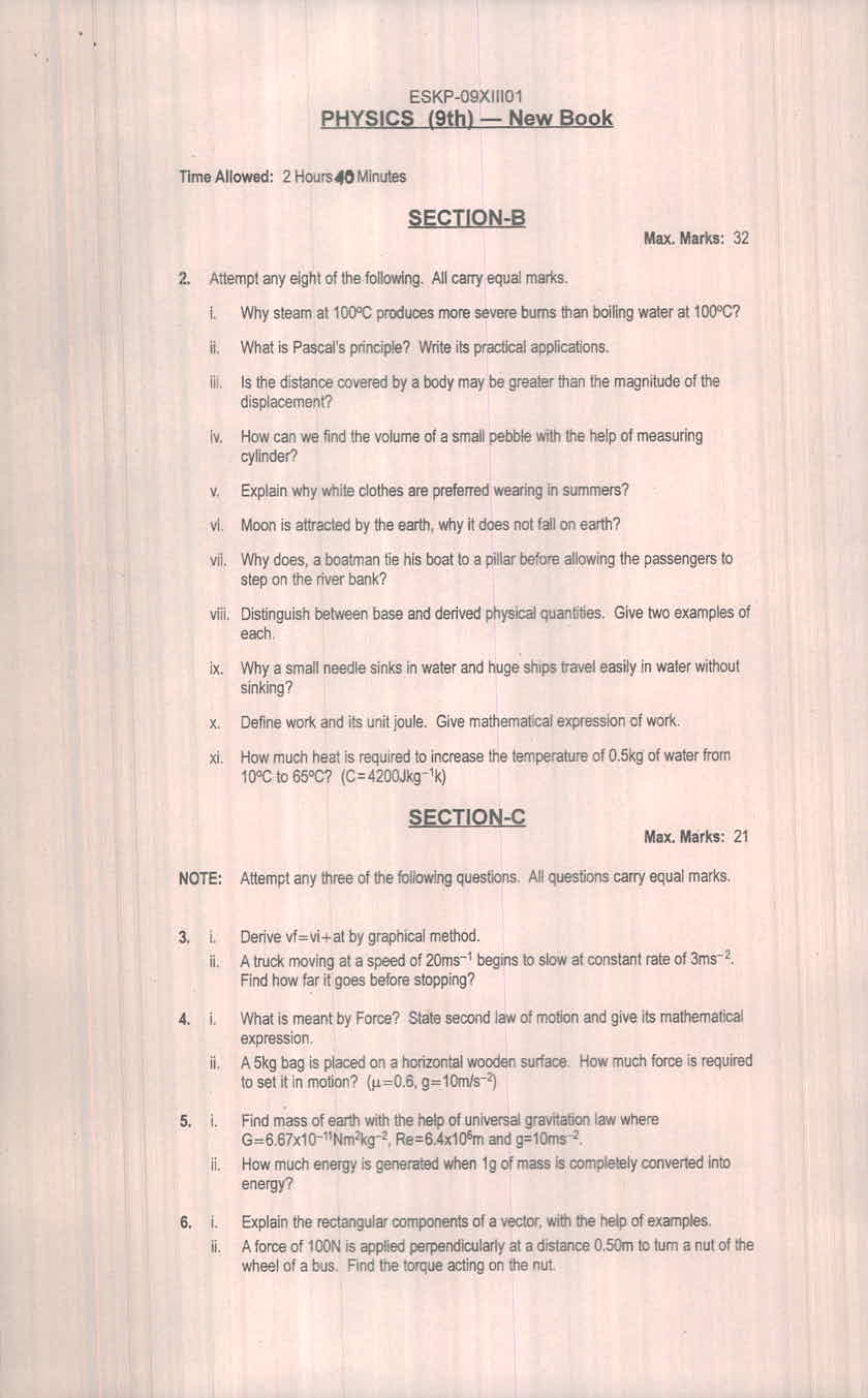 BISE Malakand Board Model Papers 2024 Matric, SSC Part 1 & 2, 9th