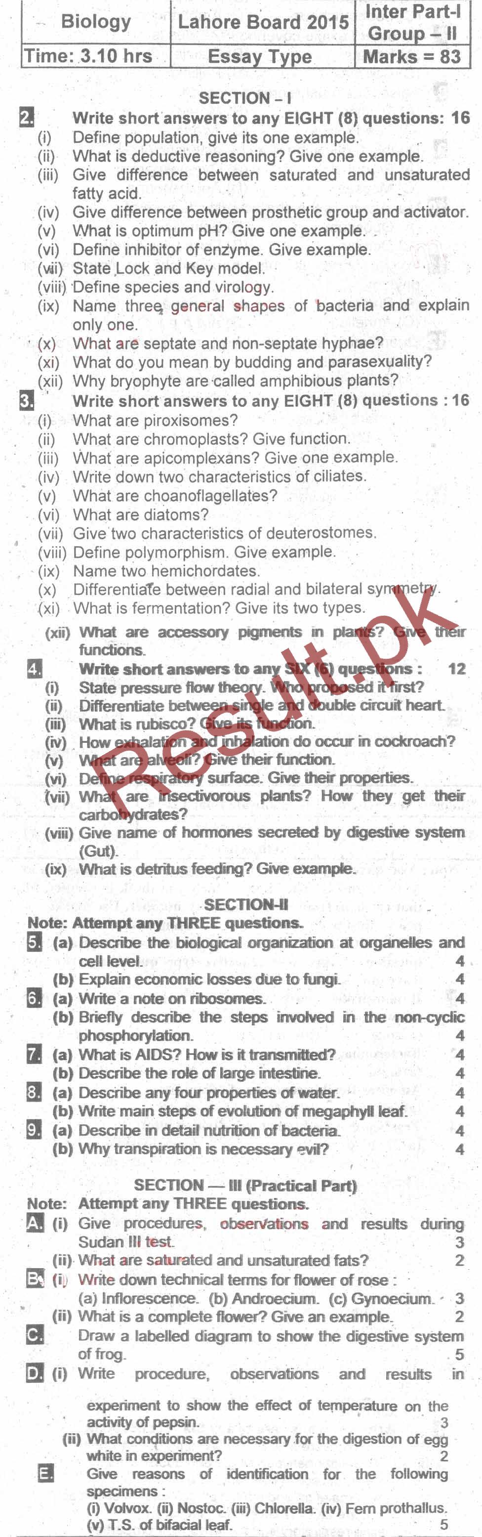 BISE Faisalabad Board Past Papers 2024 Inter Part 1 2, FA, HSSC, FSC
