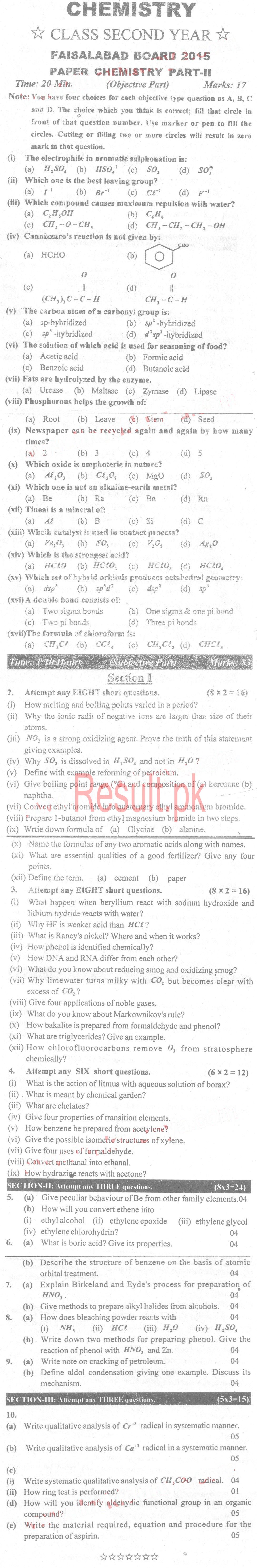 BISE Faisalabad Board Past Papers 2025 Inter Part 1 2, FA, HSSC, FSC