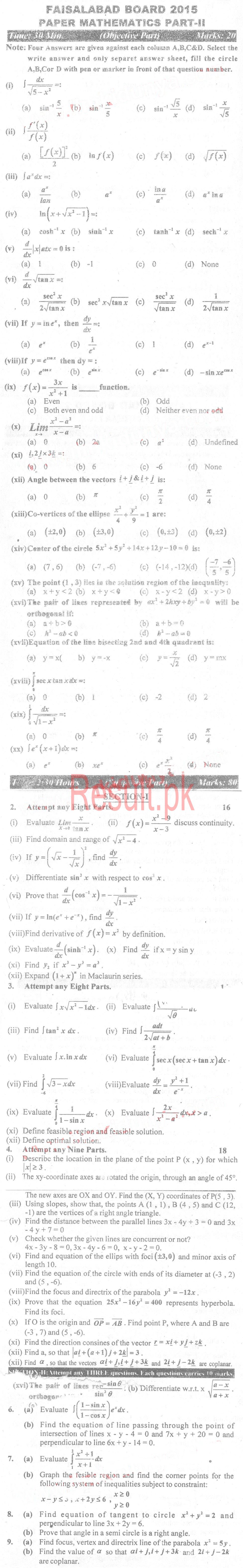 BISE Faisalabad Board Past Papers 2024 Inter Part 1 2, FA, HSSC, FSC