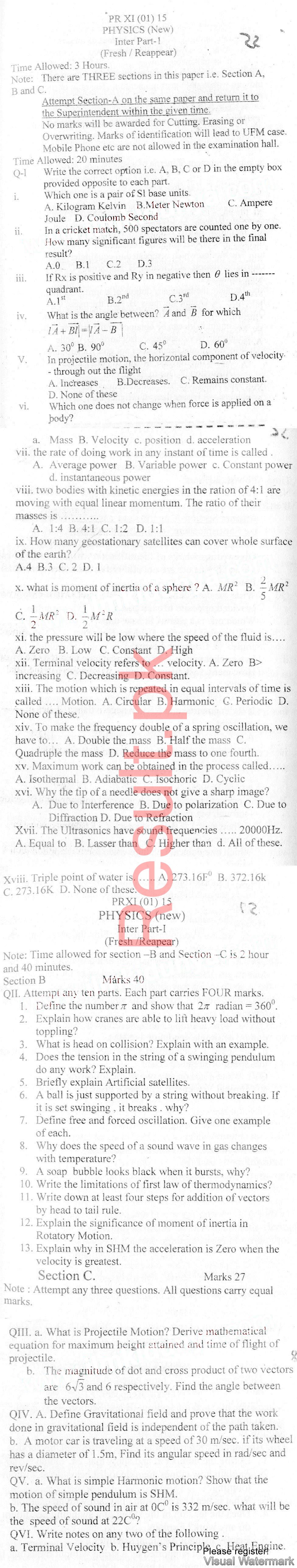 BISE Mardan Board Past Papers 2024 Inter Part 1 2, FA, HSSC, FSC