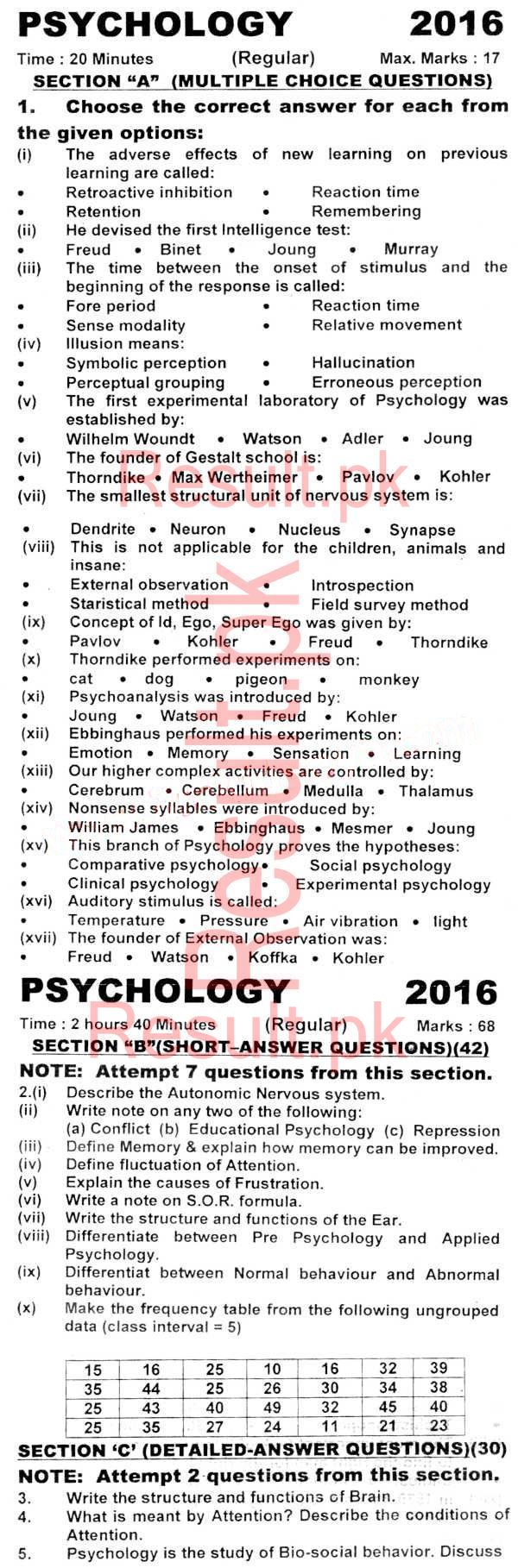 Past papers of psychology 2nd year