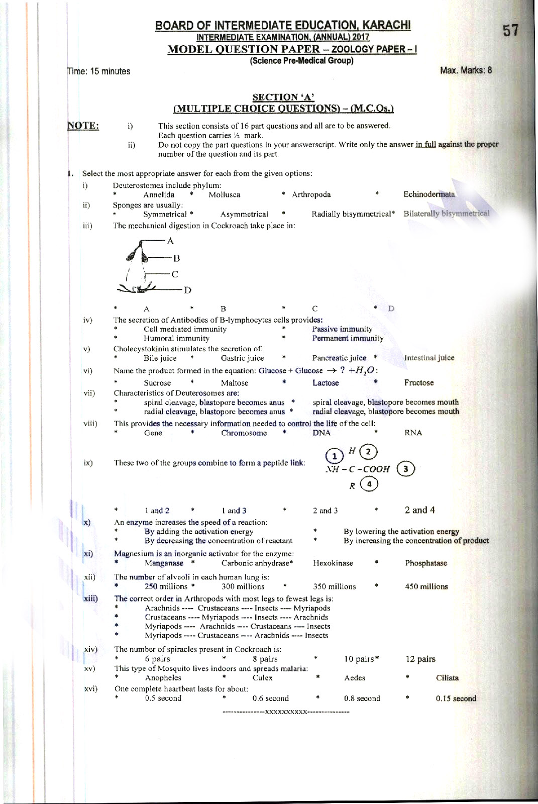 BIEK Karachi Board Model Papers 2024 Inter Part 1 2, HSSC, FA, FSC