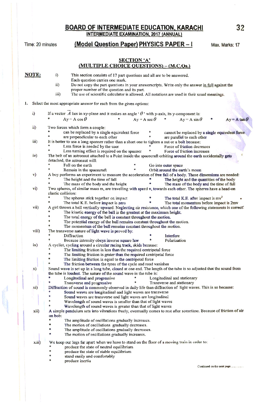 BIEK Karachi Board Model Papers 2024 Inter Part 1 2, HSSC, FA, FSC