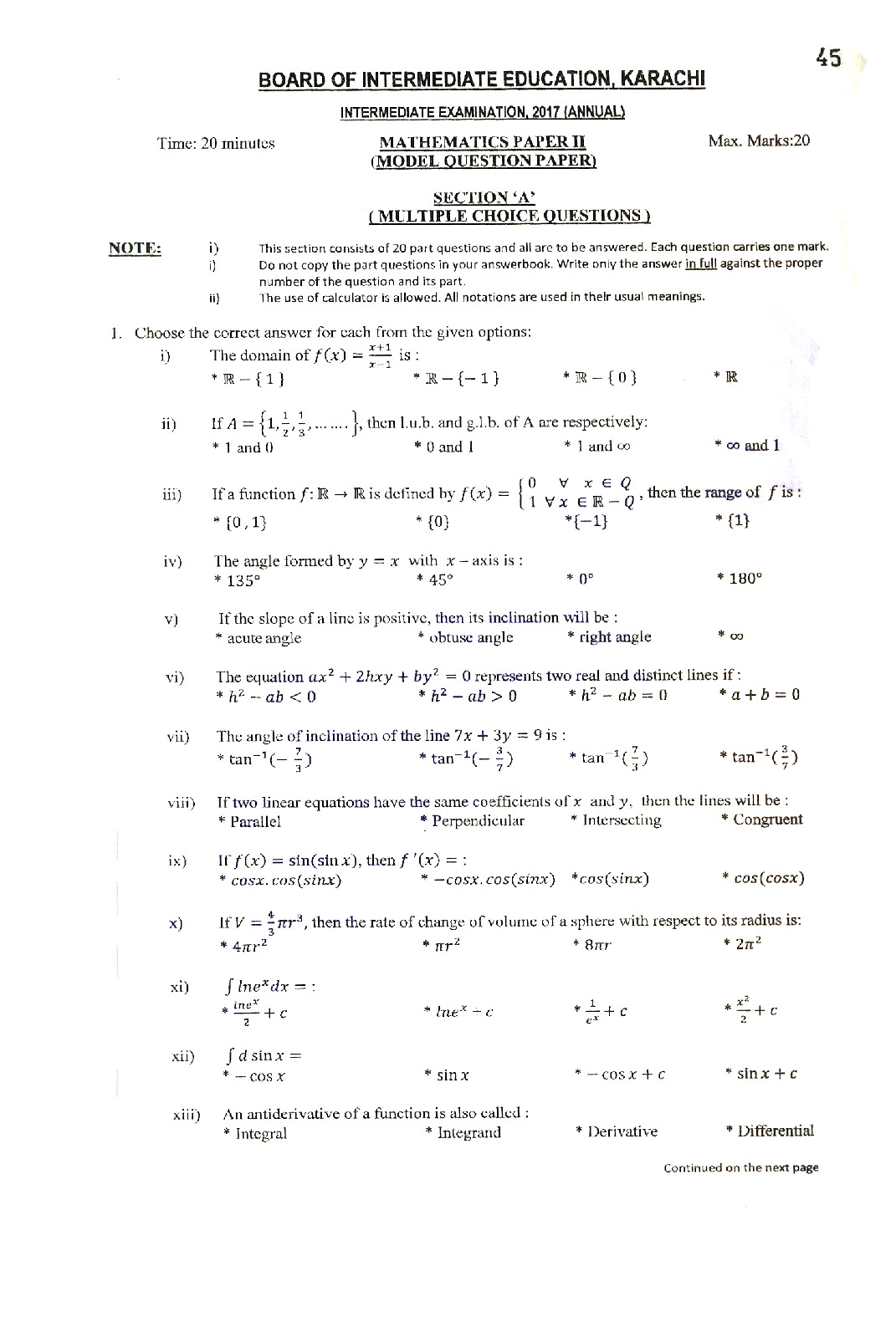 BIEK Karachi Board Model Papers 2024 Inter Part 1 2, HSSC, FA, FSC