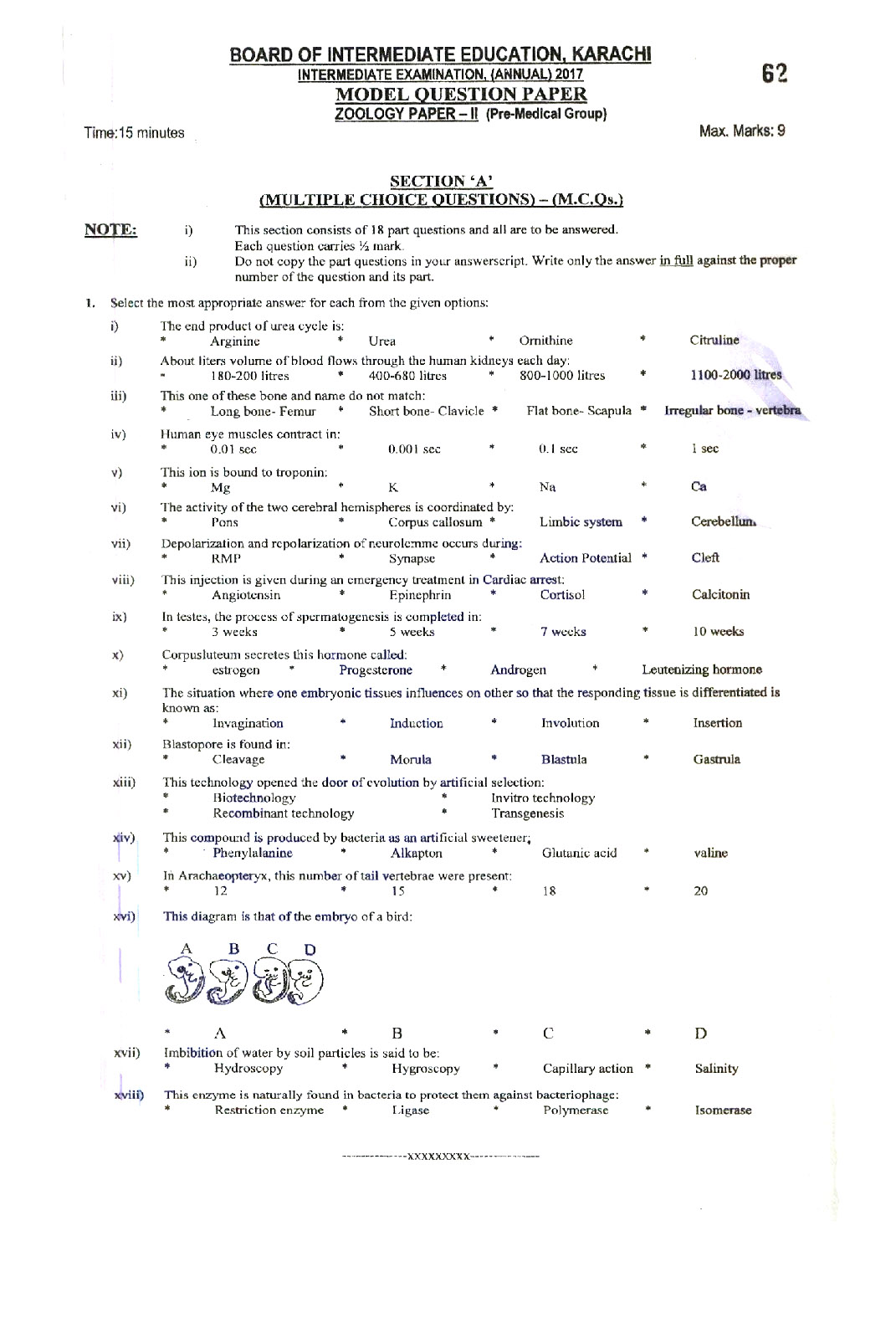 BIEK Karachi Board Model Papers 2024 Inter Part 1 2, HSSC, FA, FSC