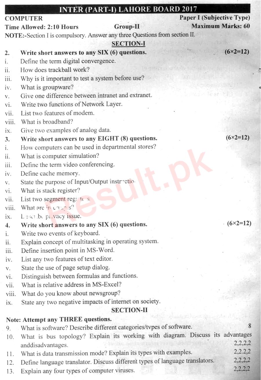 BISE Lahore Board Past Papers 2021 Inter Part 1 2, FA, HSSC, FSC