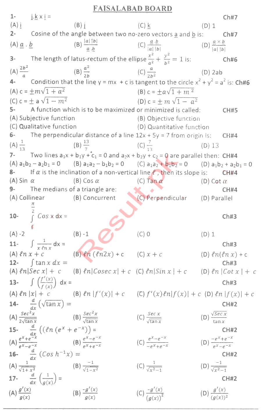 2nd Year Result 2024 Fsd Board Question Paper Tim