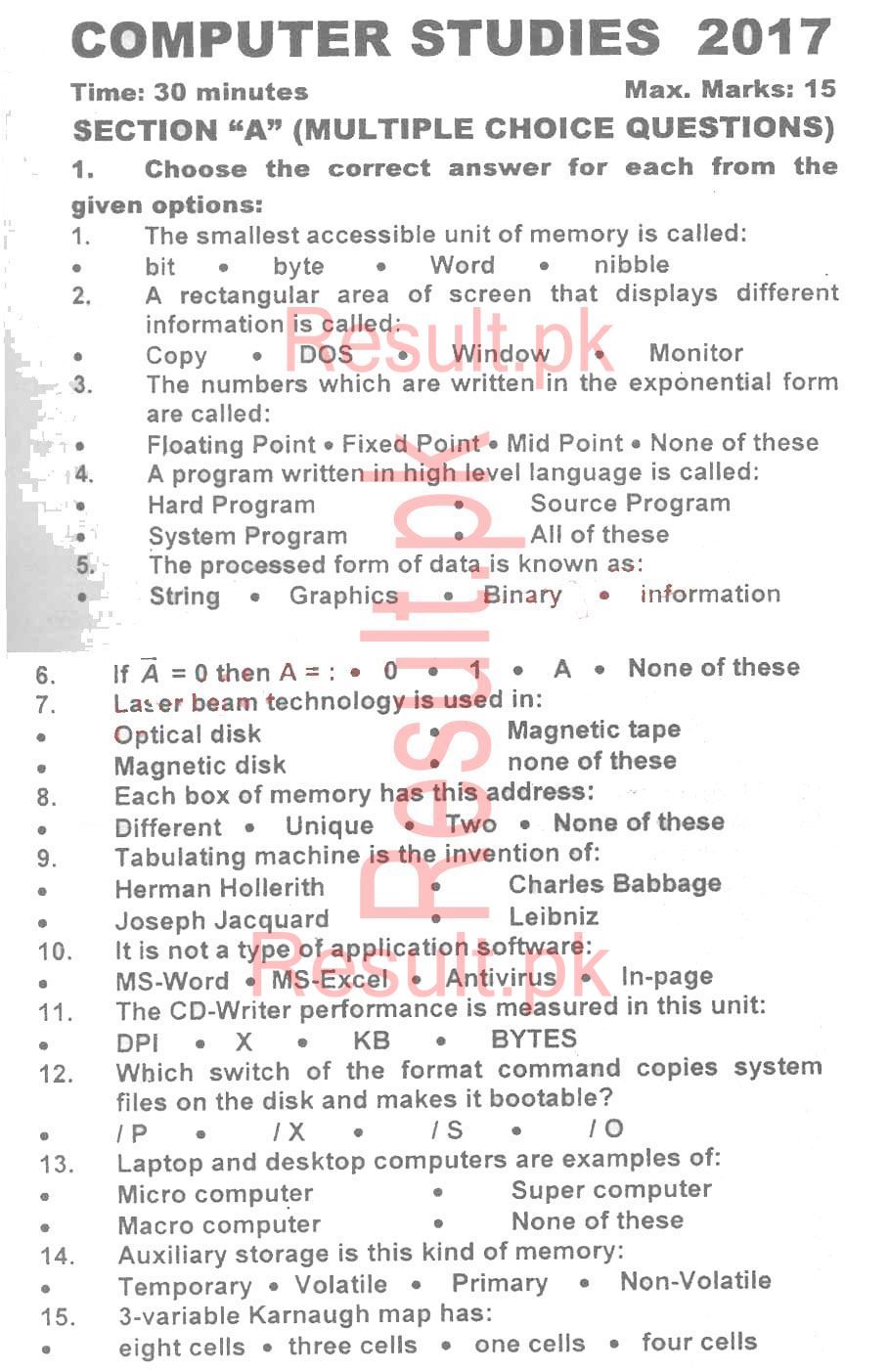 BSEK Karachi Board Past Papers 2024 Matric, SSC Part 1 & 2, 9th & 10th