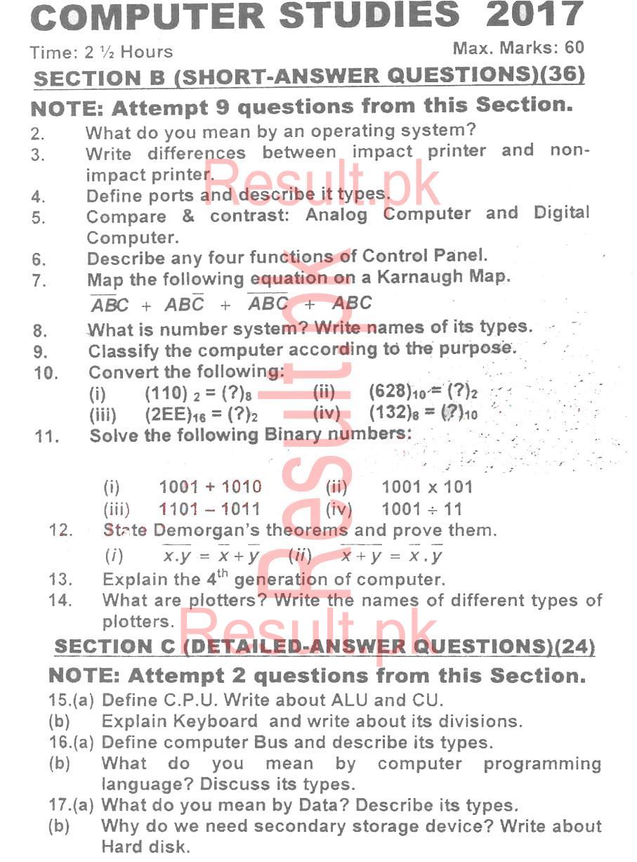 BSEK Karachi Board Past Papers 2024 Matric, SSC Part 1 & 2, 9th & 10th