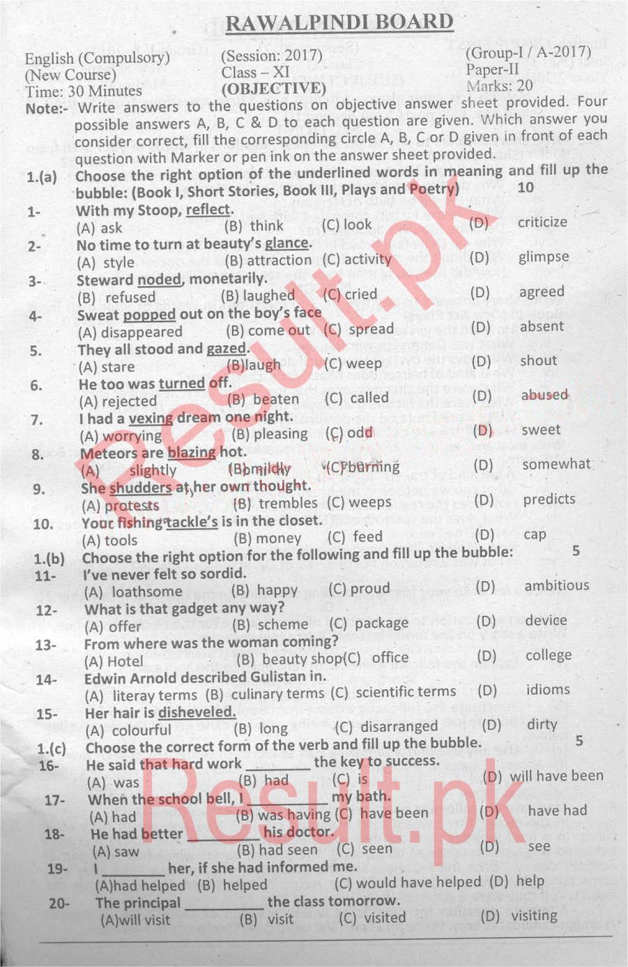 BISE Rawalpindi Board Past Papers 2024 Inter Part 1 2, FA, HSSC, FSC