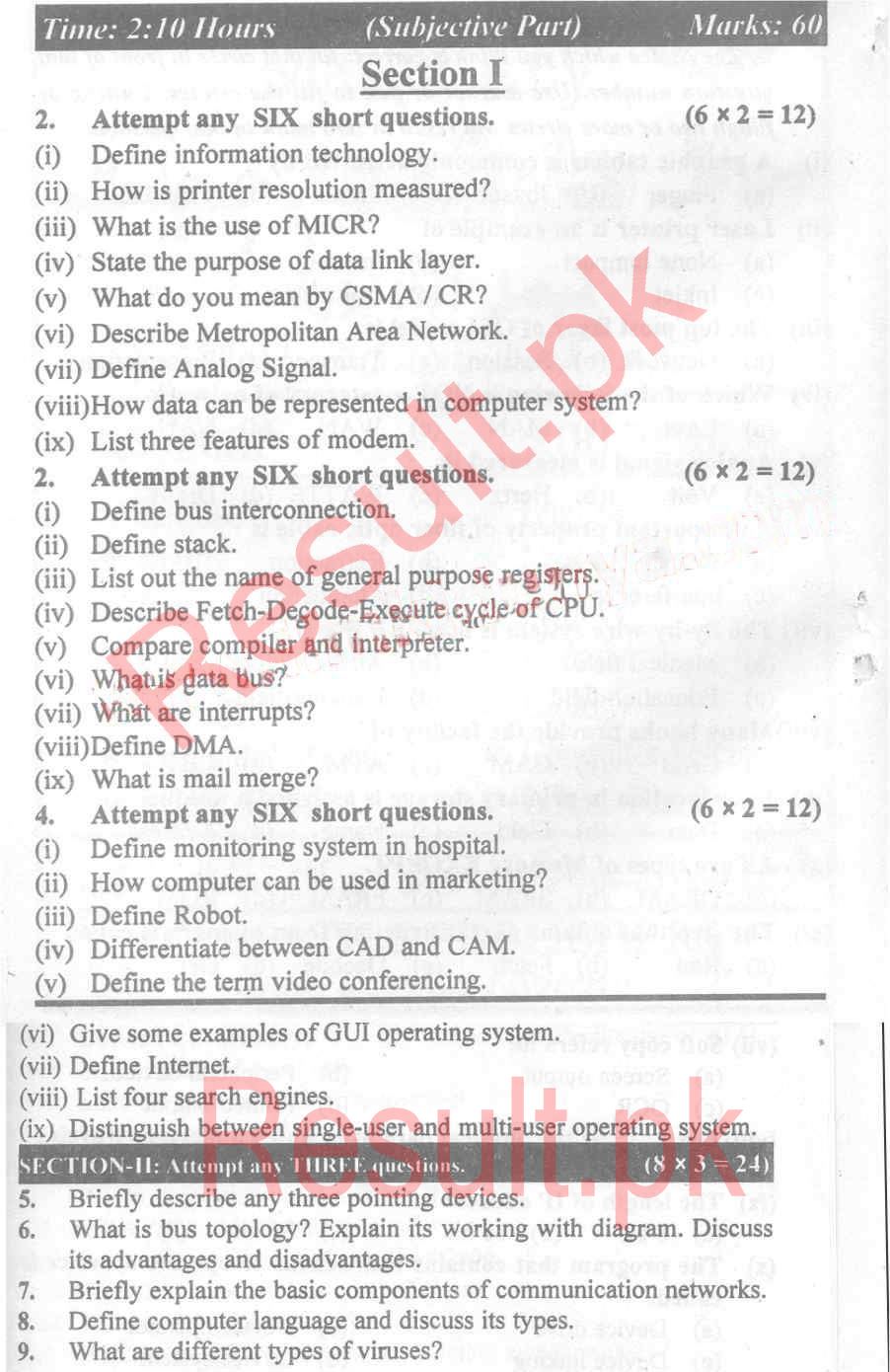 BISE Rawalpindi Board Past Papers 2025 Inter Part 1 2, FA, HSSC, FSC, Intermediate, 11th & 12th
