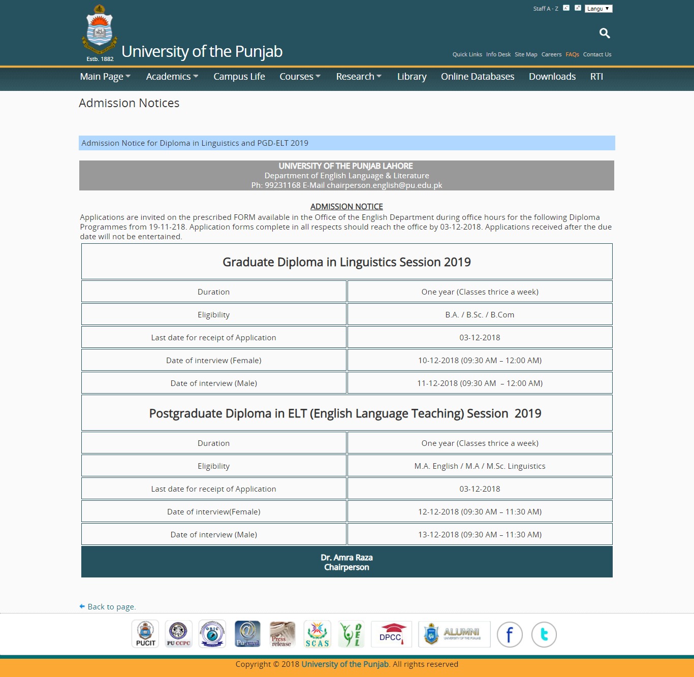 Punjab University Admissions 2024 pu Online