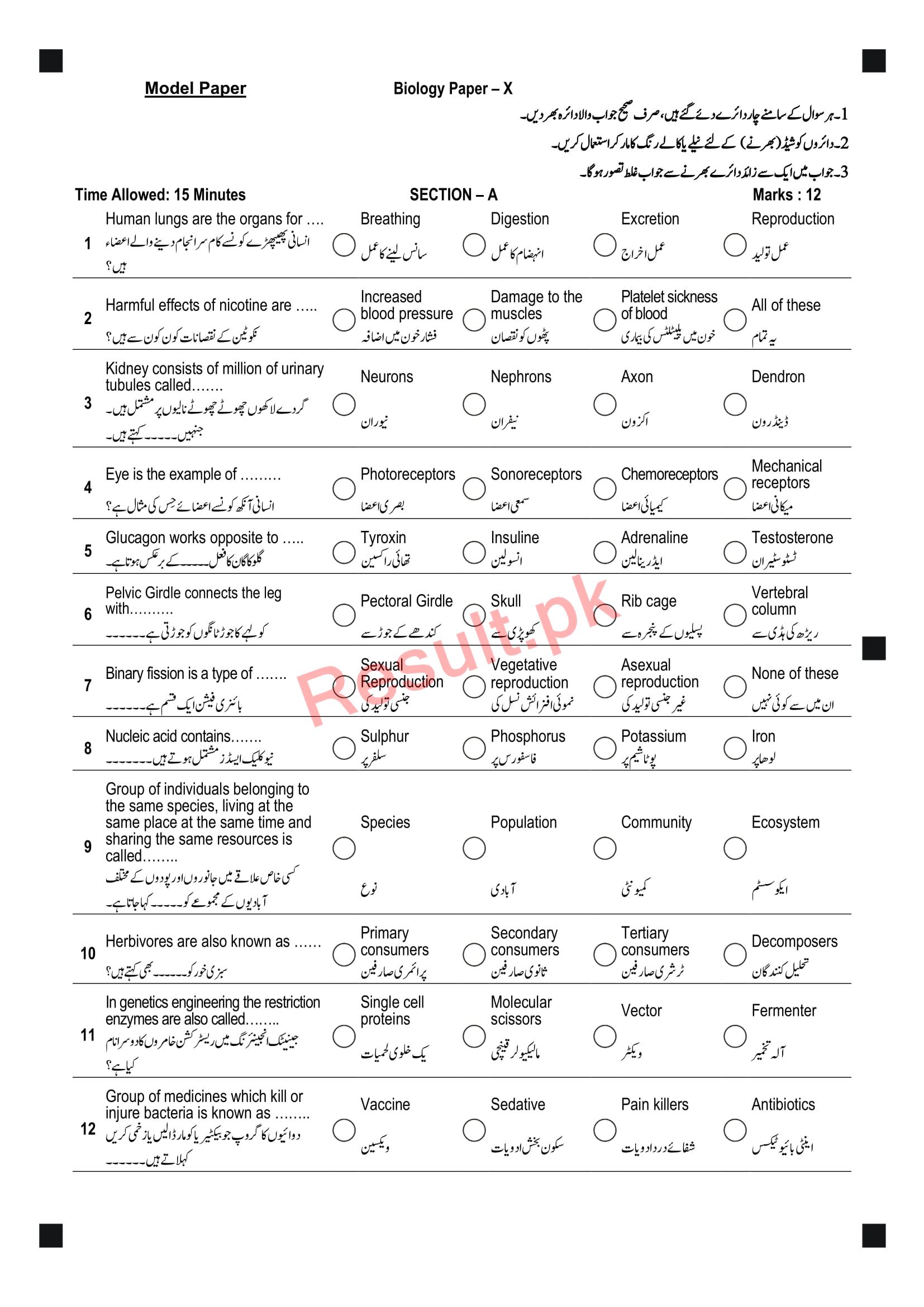 BISE Peshawar Board Model Papers 2025 Matric, SSC Part 1 & 2, 9th & 10th, Annual & Supply Sample
