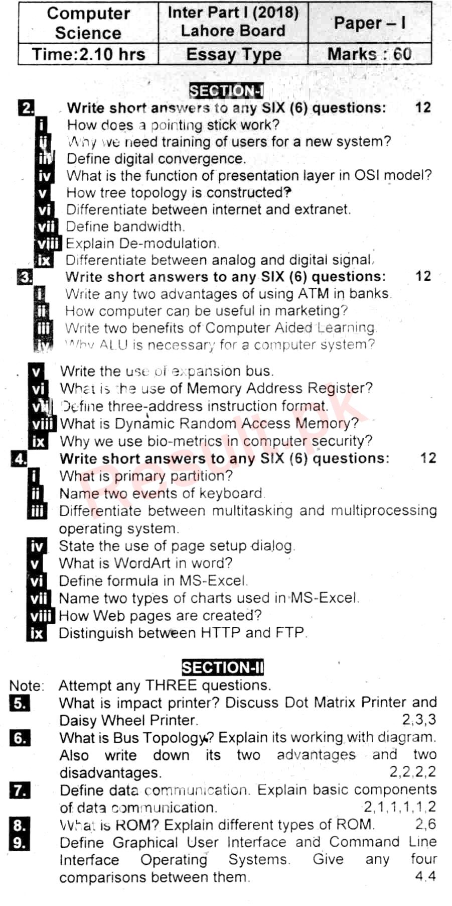 BISE Lahore Board Past Papers 2023 Inter Part 1 2, FA, HSSC, FSC