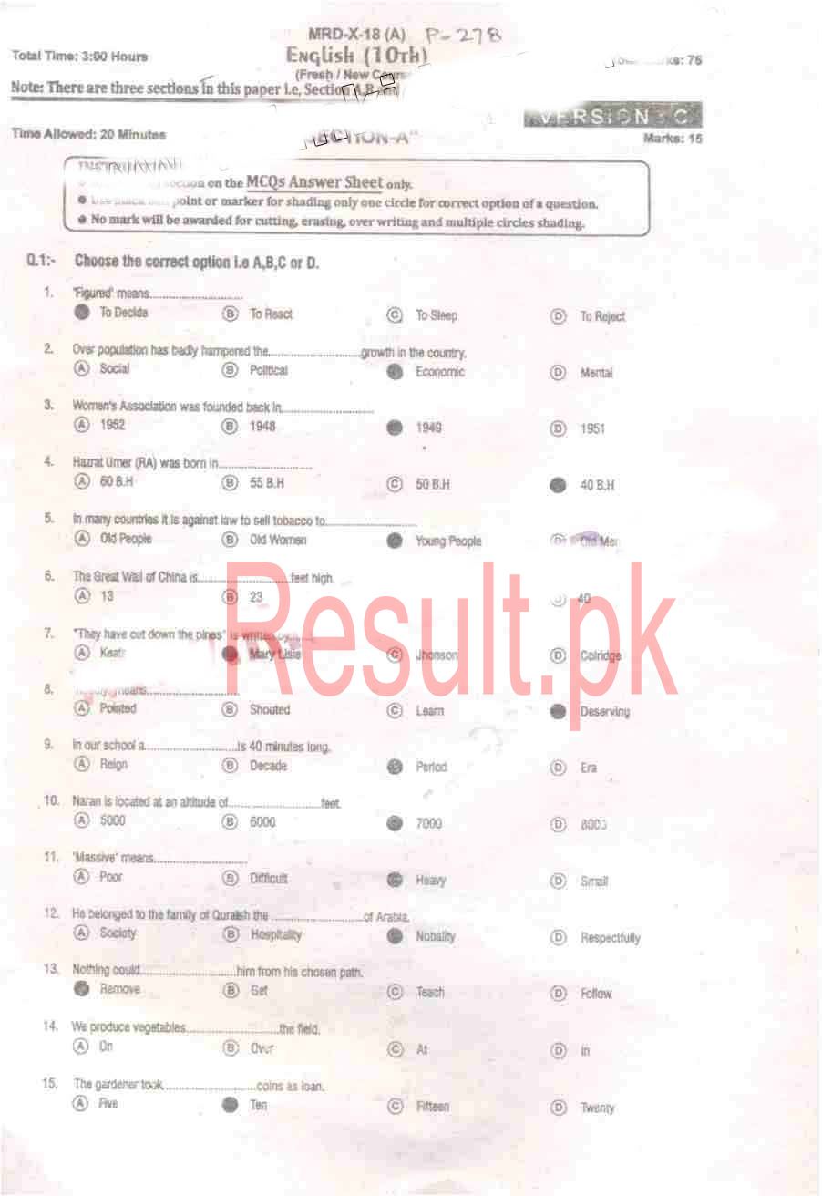 BISE Mardan Board Past Papers 2024 Matric, SSC Part 1 & 2, 9th & 10th