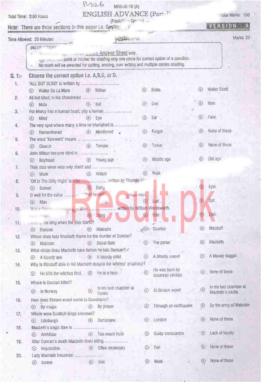 BISE Mardan Board Past Papers 2024 Inter Part 1 2, FA, HSSC, FSC