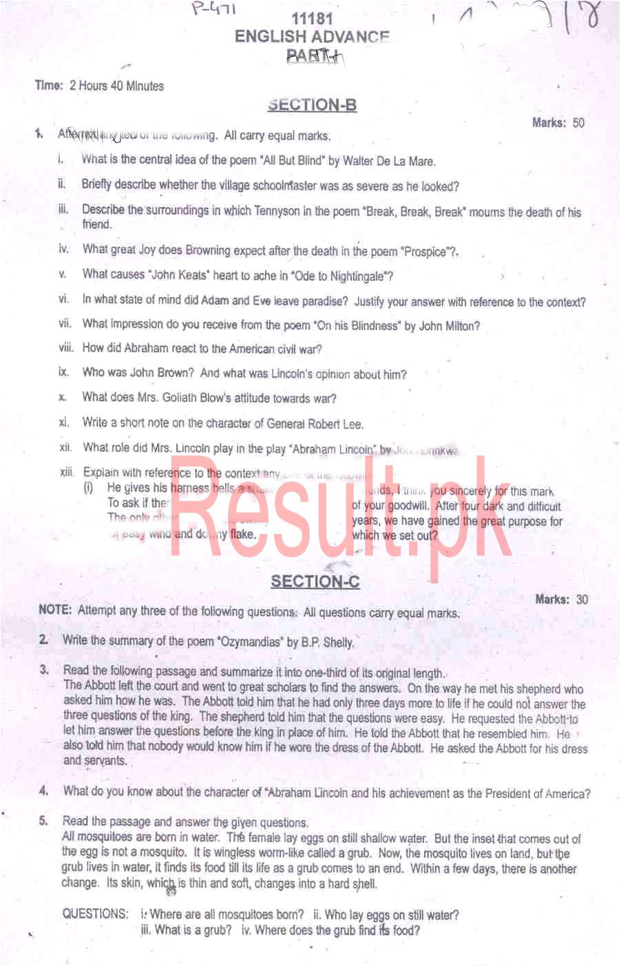 BISE Swat Board Past Papers 2024 Inter Part 1 2, FA, HSSC, FSC