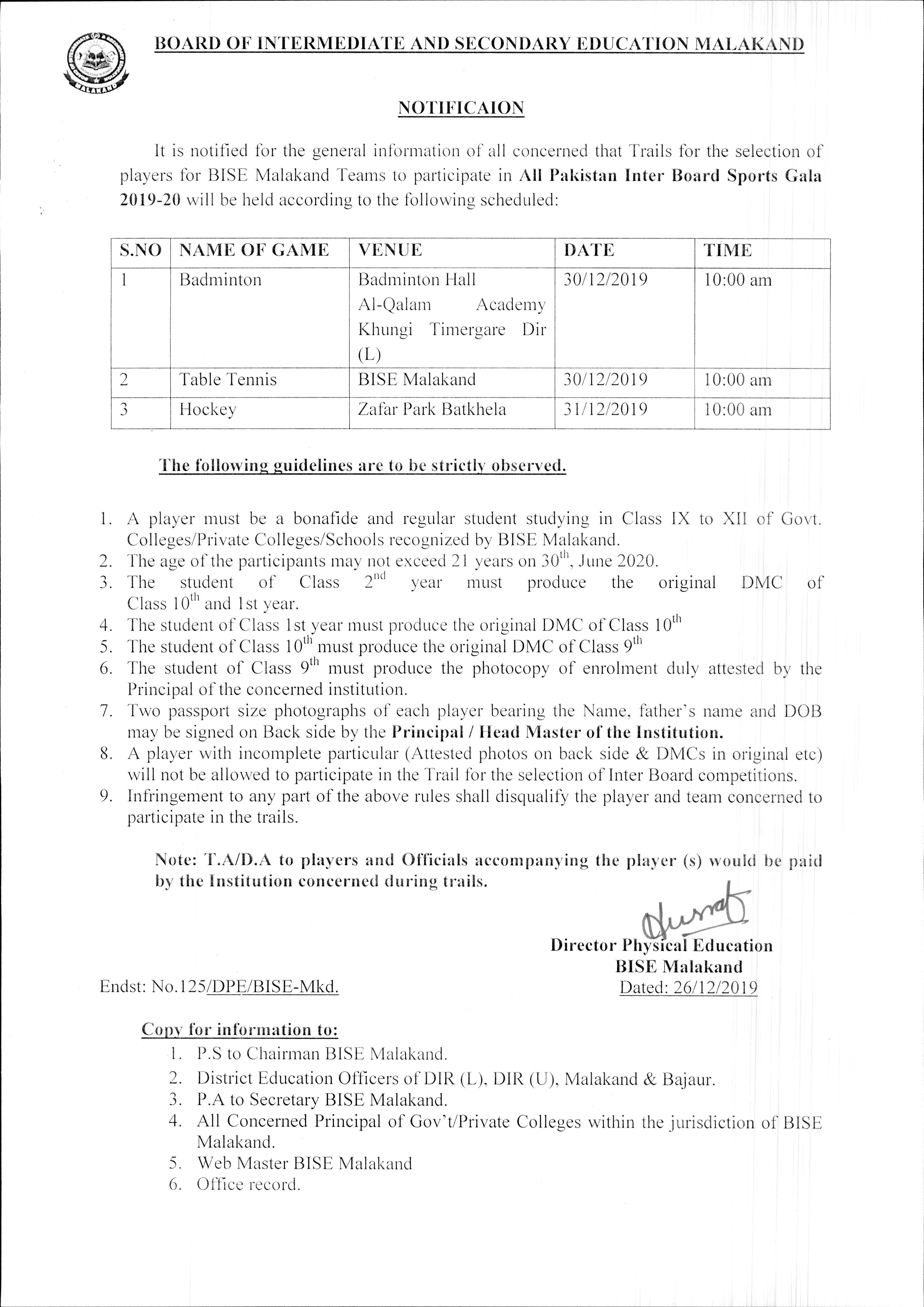 BISE Malakand Board Admissions 2025 bisemalakand Online