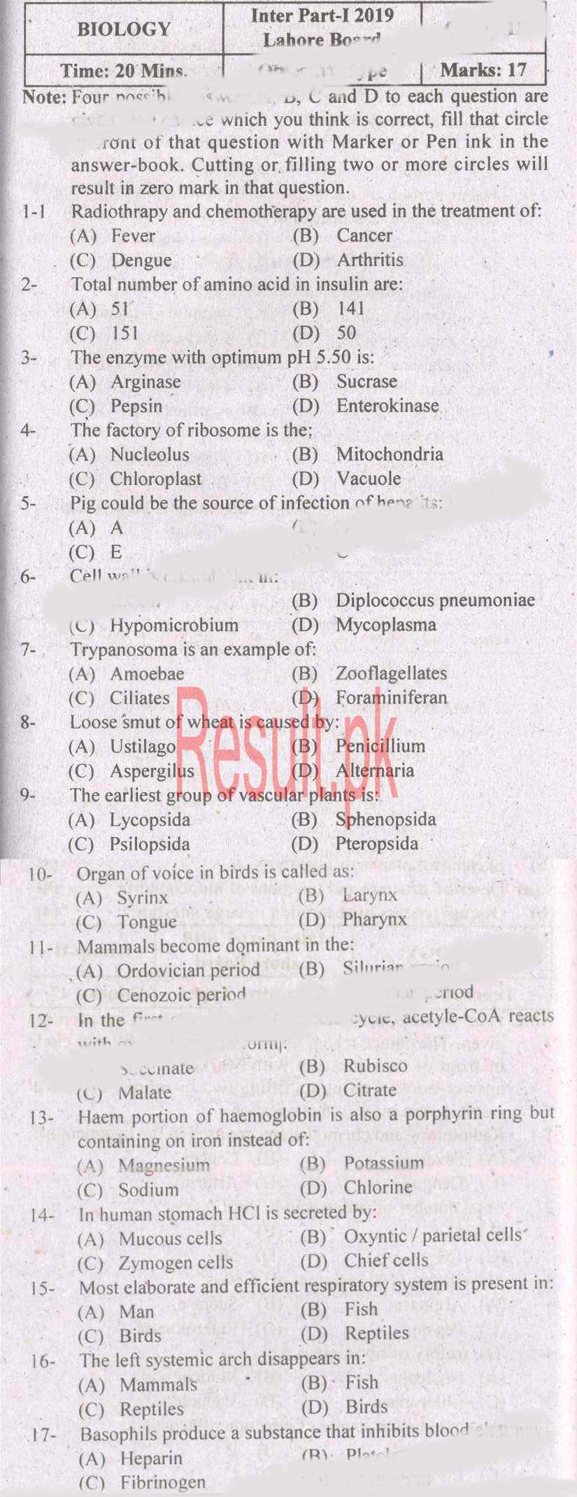 BISE Lahore Board Past Papers 2022 Inter Part 1 2, FA, HSSC, FSC