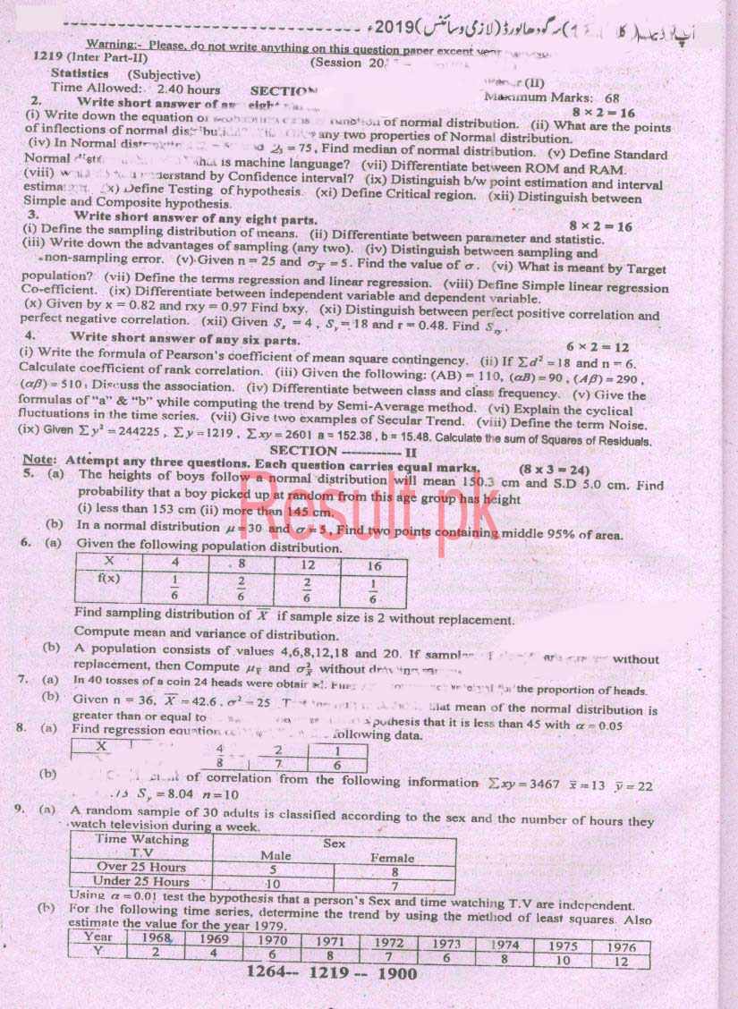 BISE Sargodha Board Past Papers 2025 Inter Part 1 2, FA, HSSC, FSC, Intermediate, 11th & 12th