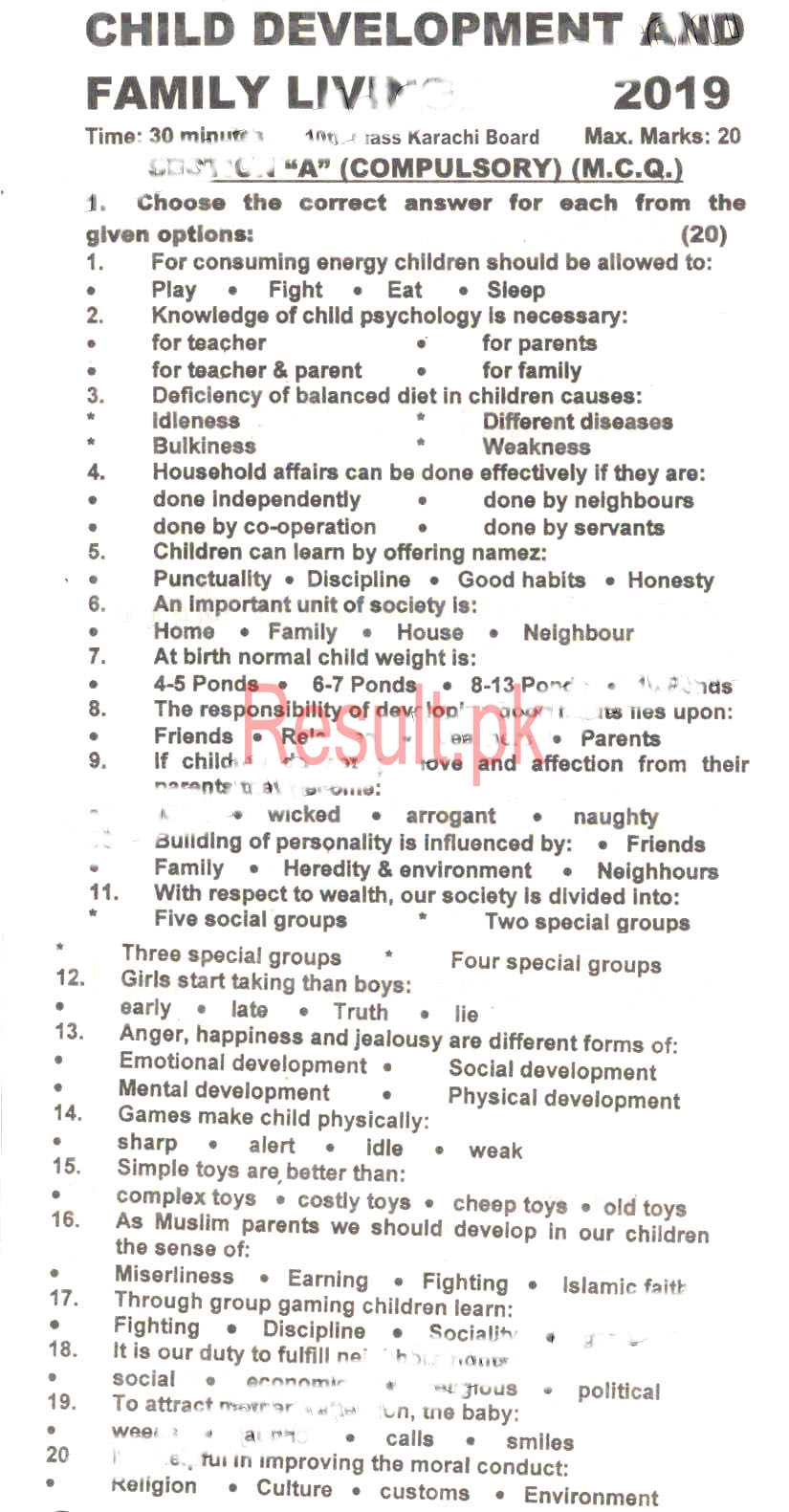 BSEK Karachi Board Past Papers 2024 Matric, SSC Part 1 & 2, 9th & 10th