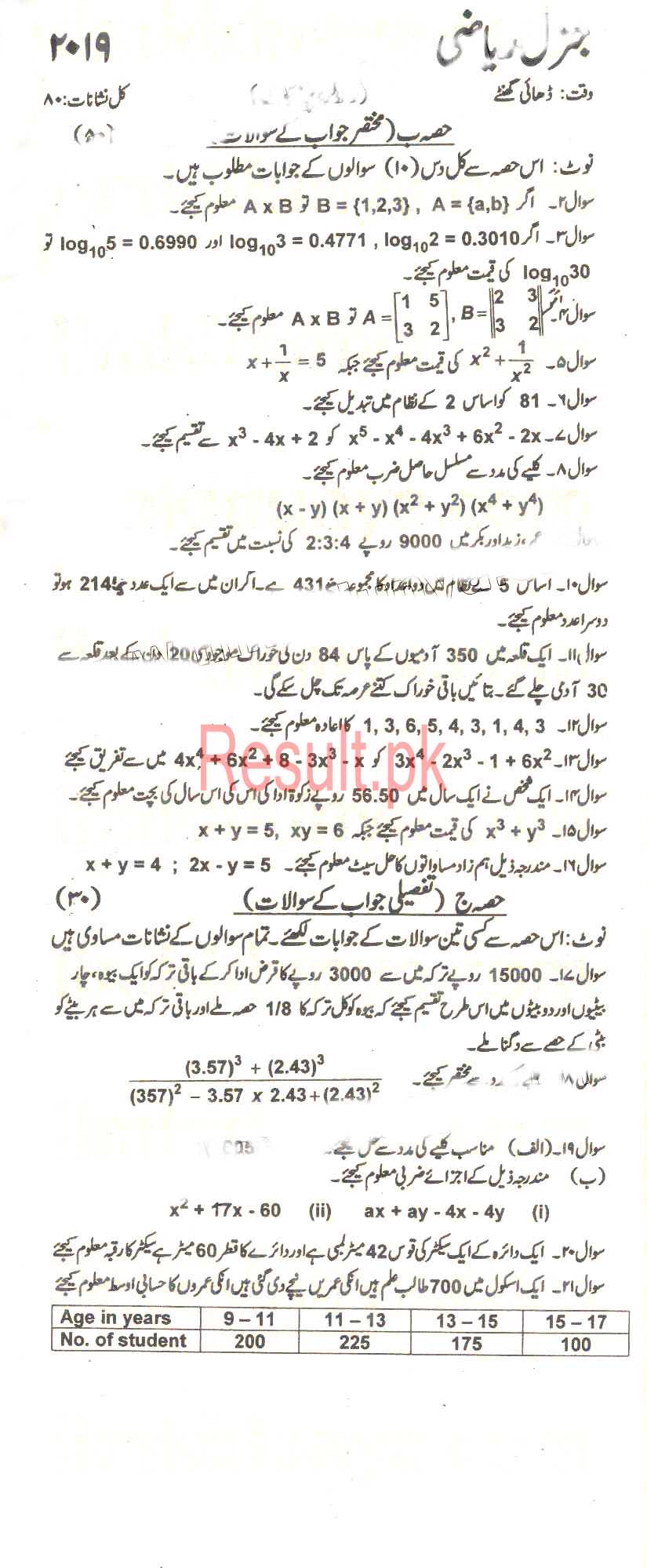 BSEK Karachi Board Past Papers 2025 Matric, SSC Part 1 & 2, 9th & 10th