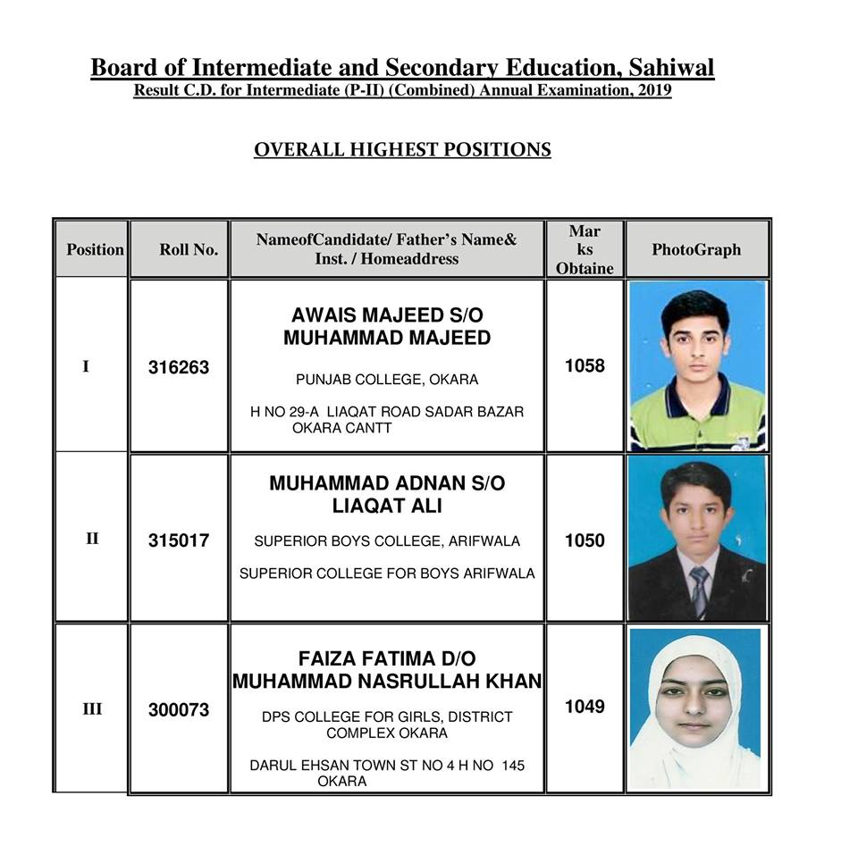 11th Class Result 2024 BISE Sahiwal Board bisesahiwal