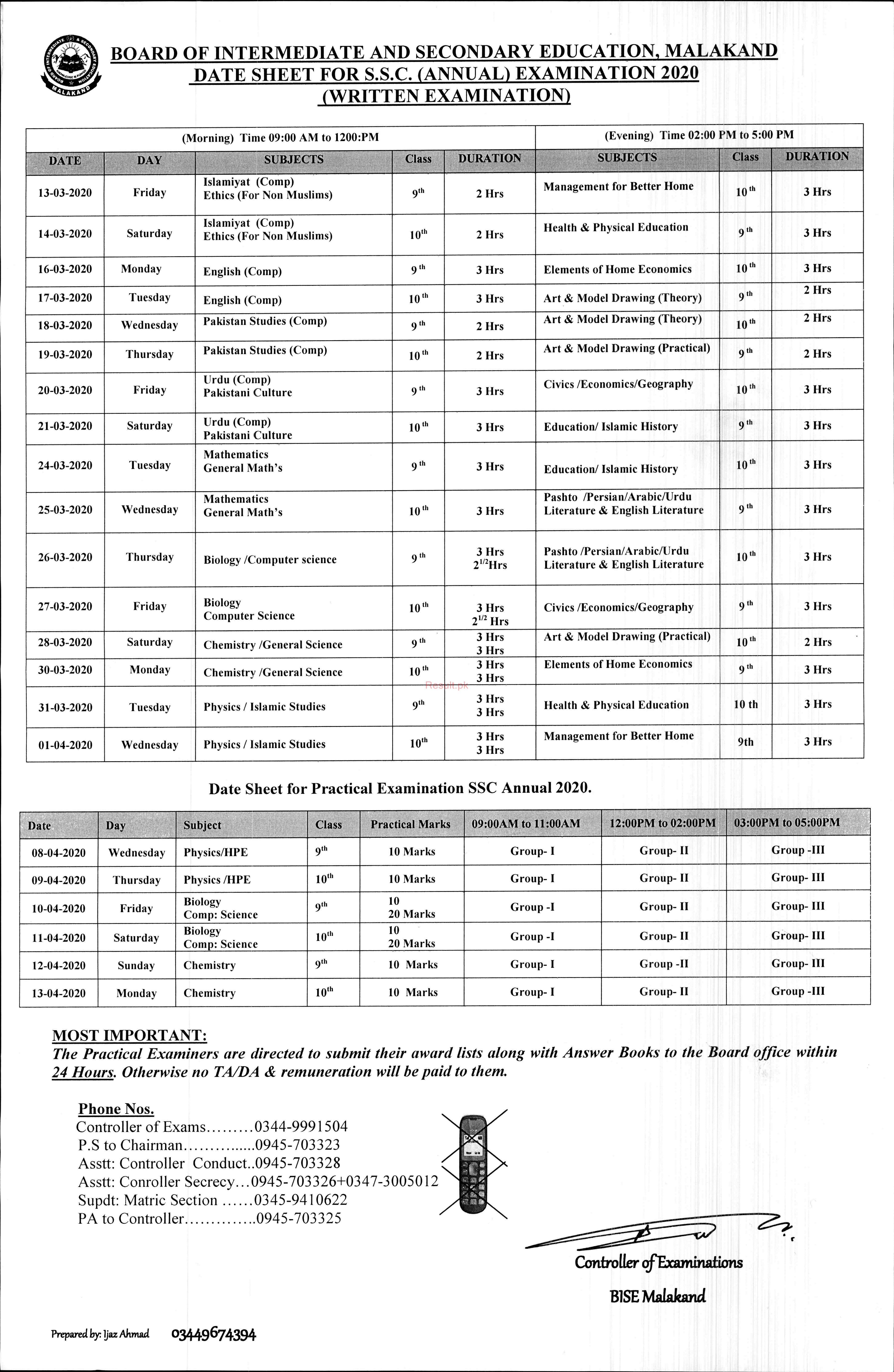 Bise Swat Board Ssc Th Th Class Annual Exams Date Sheet My XXX Hot Girl