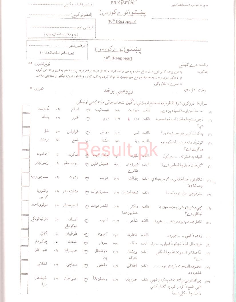 BISE Peshawar Board Past Papers 2025 Matric, SSC Part 1 & 2, 9th & 10th, Annual & Supply Classes