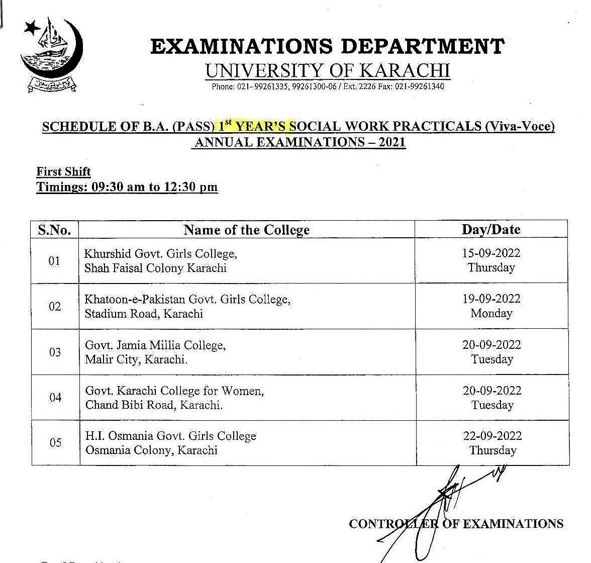 University of Karachi Date Sheet 2024 uok Annual Supply Exams Time Table