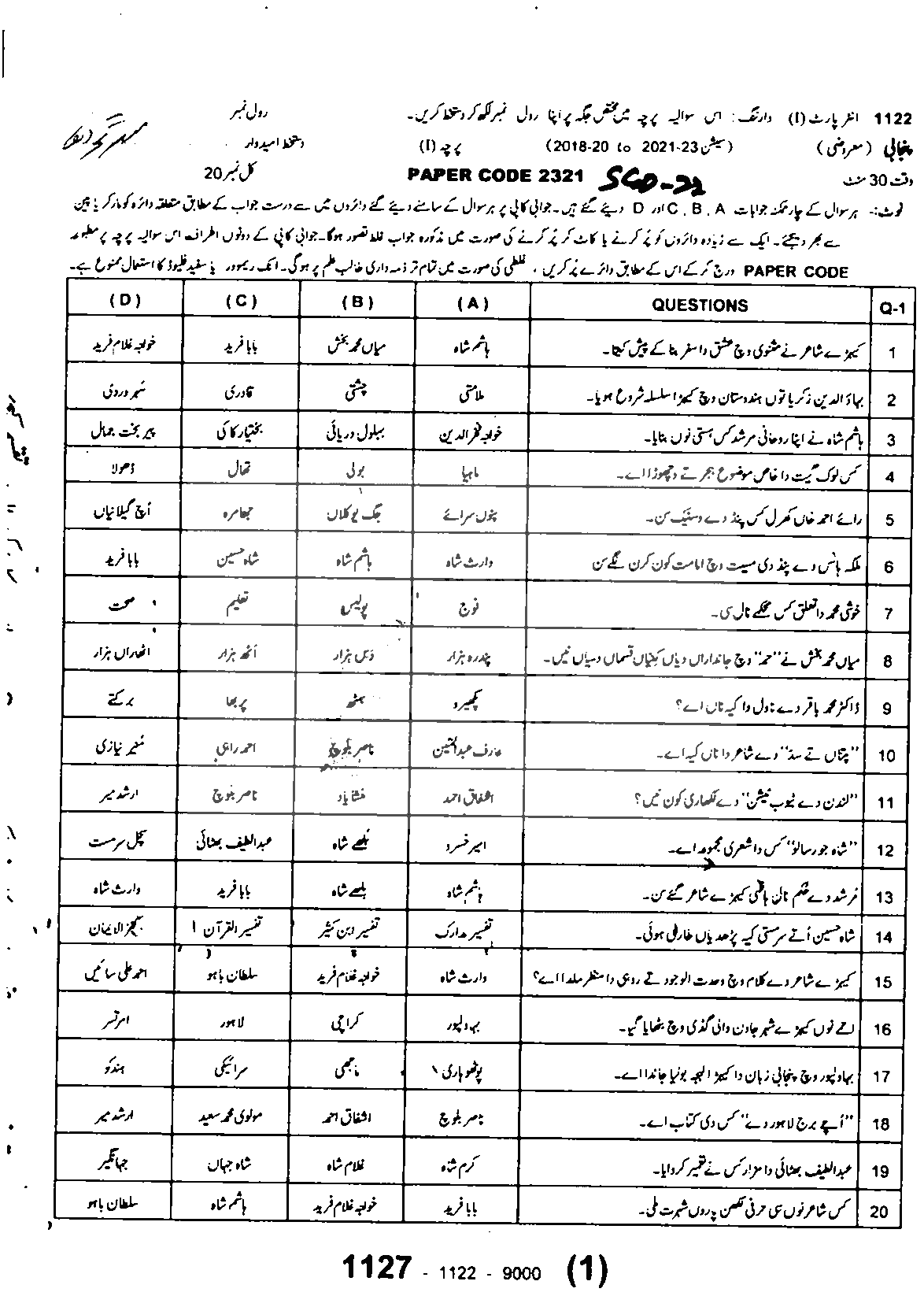 BISE Sargodha Board Past Papers 2024 Inter Part 1 2, FA, HSSC, FSC
