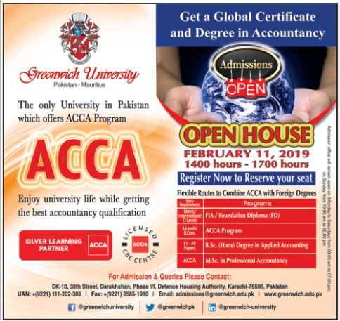 Greenwich University ACCA Admissions 2019