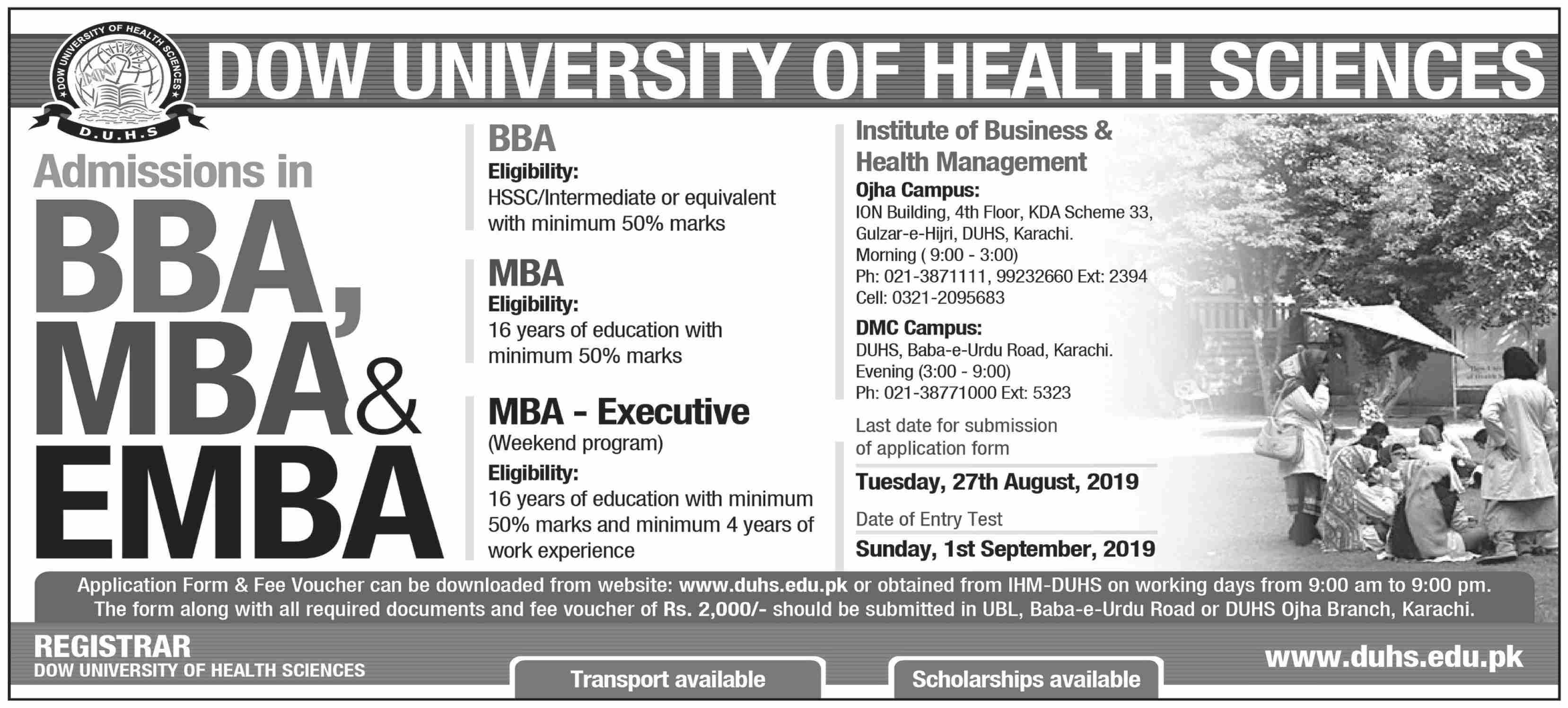 DOW University of Health and Sciences Admission Open