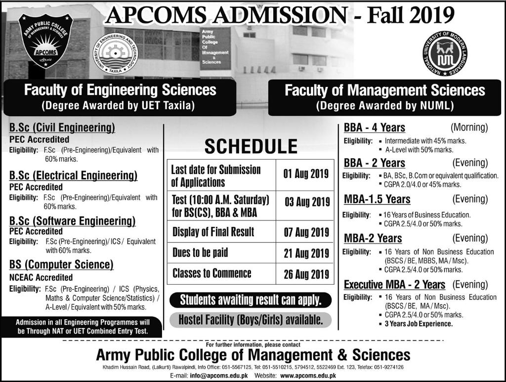 APCOM Admission fall 2019