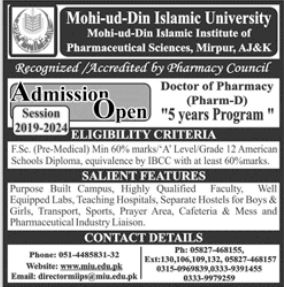 Mohi U Din Islamic University Mirpur Admissions