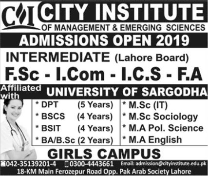 City Institute of Managment & Emerging Sciences Admissions