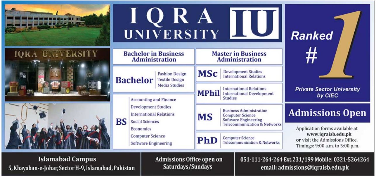 Iqra University Admissions 2019