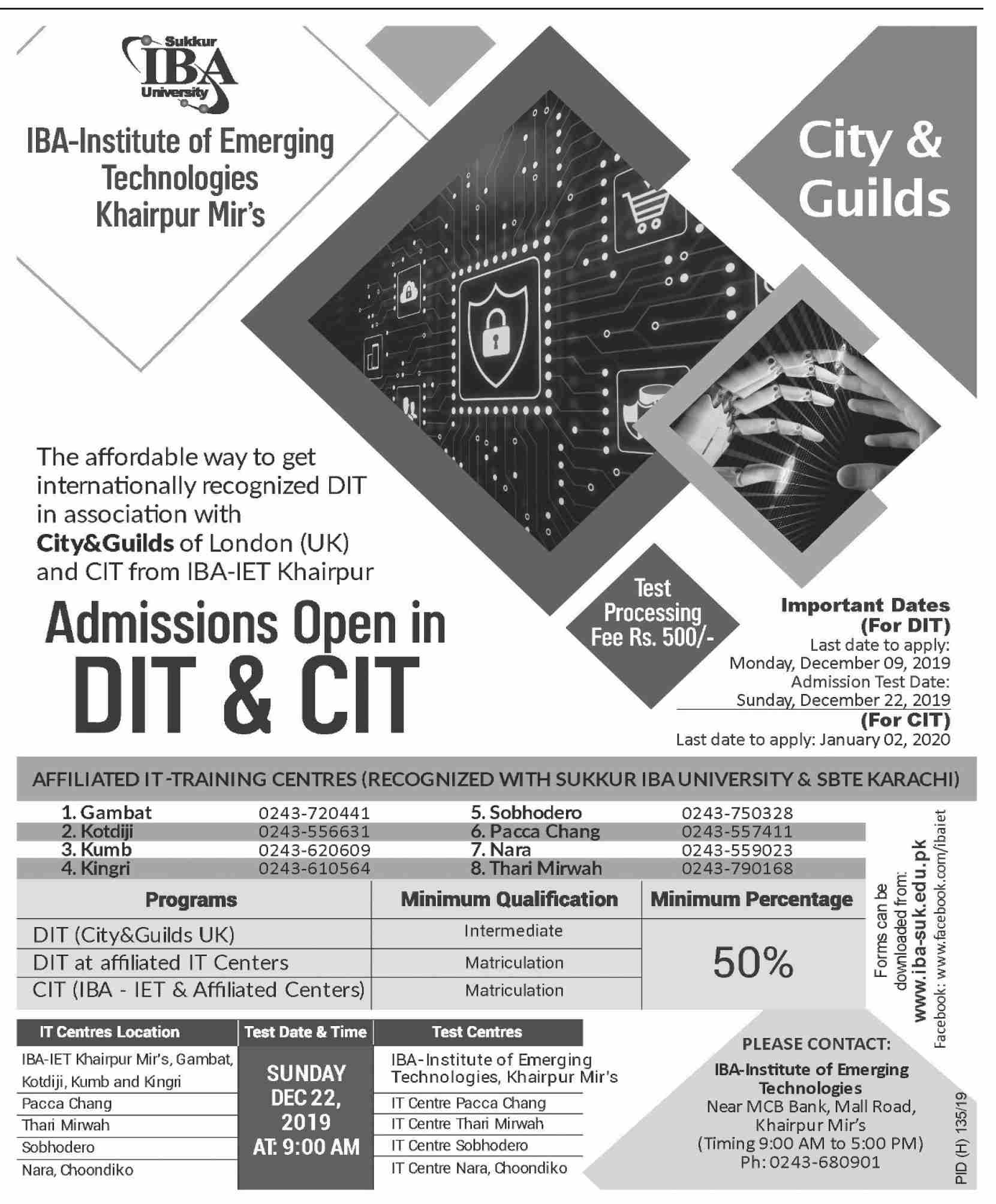 IBA Institute of Emerging Technologies Admission 2019