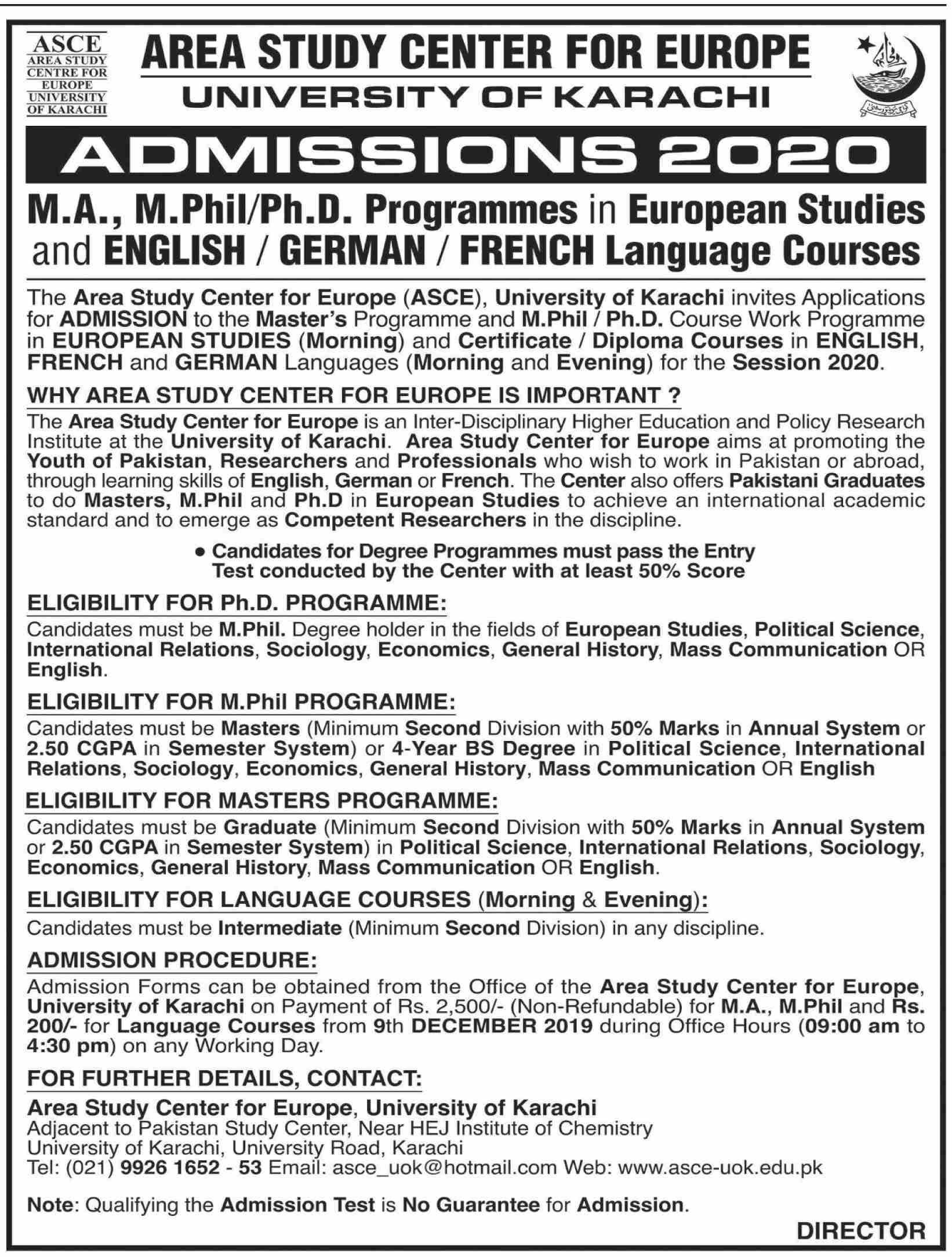 Area Study Center Ma M Phil Phd Admissions 2020 Result Pk