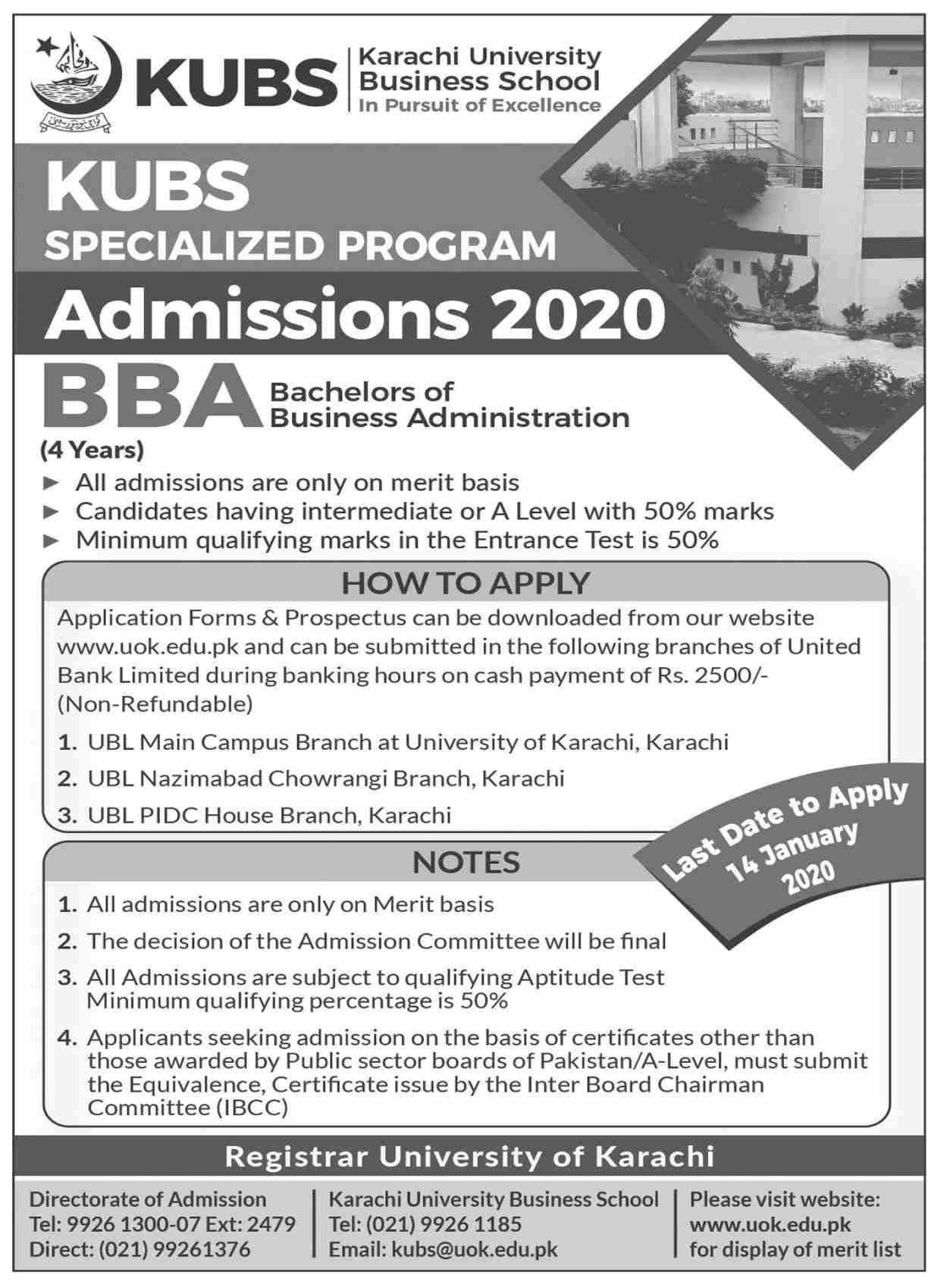 Karachi University Business School Admission 2020 Result Pk