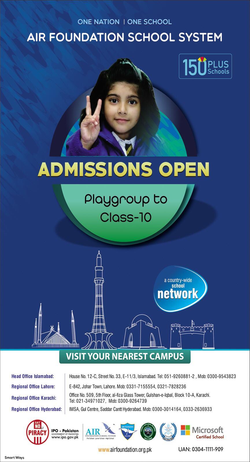 Air Foundation School System PG10th admissions 2020 Result.pk