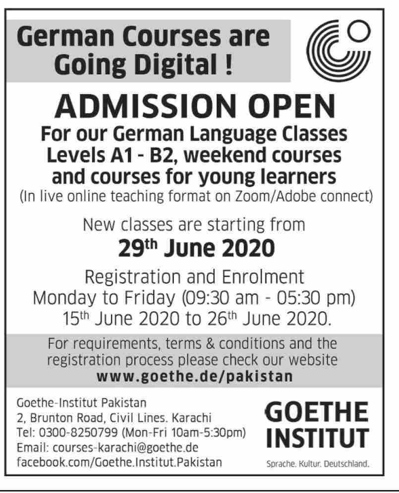 Goethe Institute German Language Course Admissions Result Pk