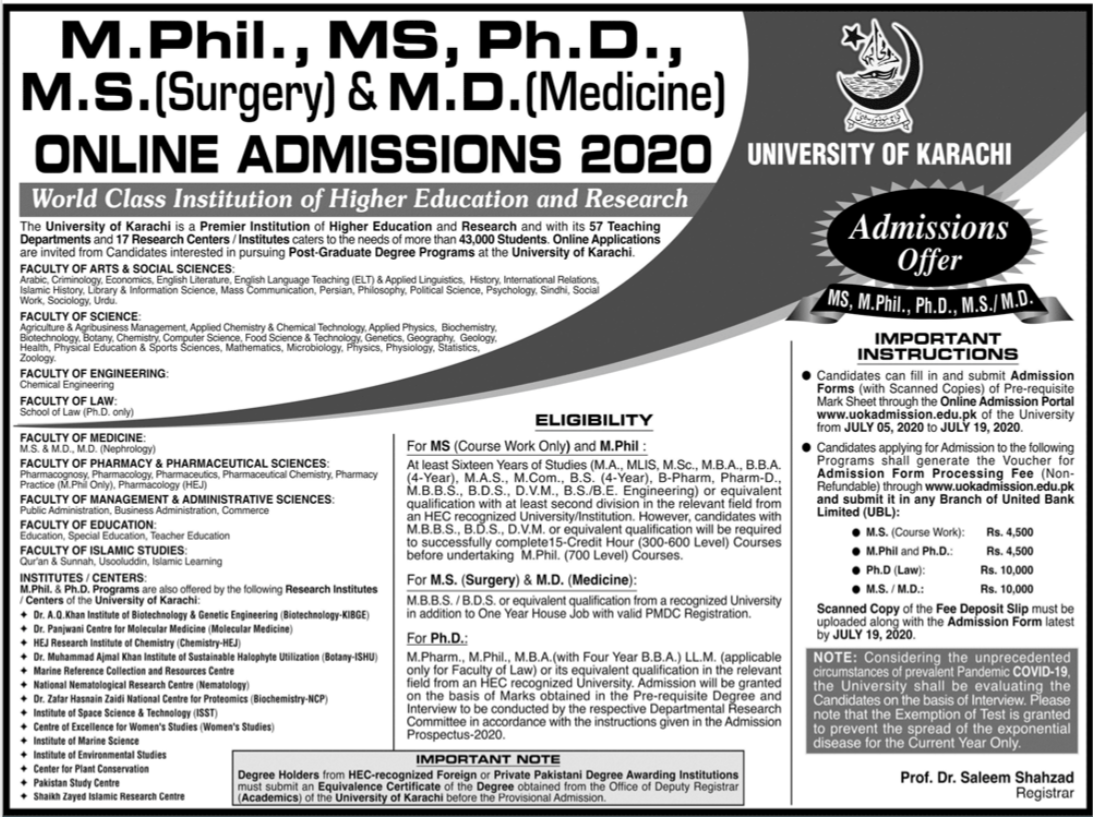 university-of-karachi-mphil-ms-admissions-2020-result-pk